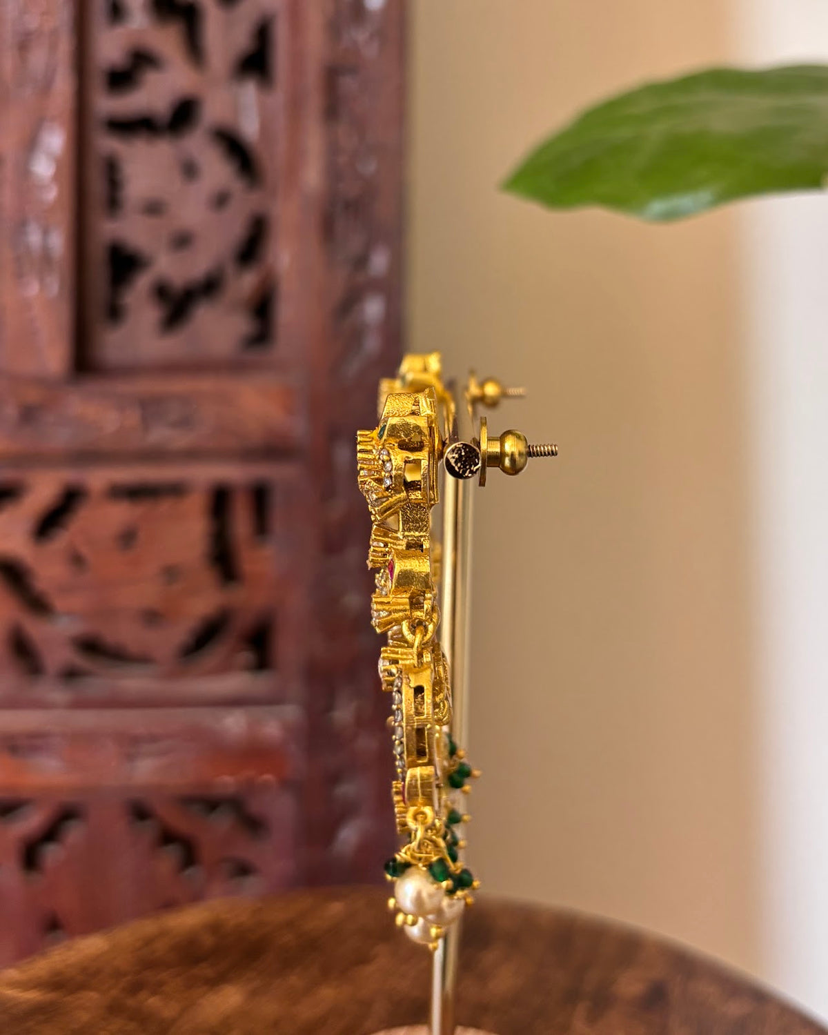 Multicolor Jadau Kundan Peacock Chandbali Earrings with Pearl Hangings | Handmade Gold Plated | ER457