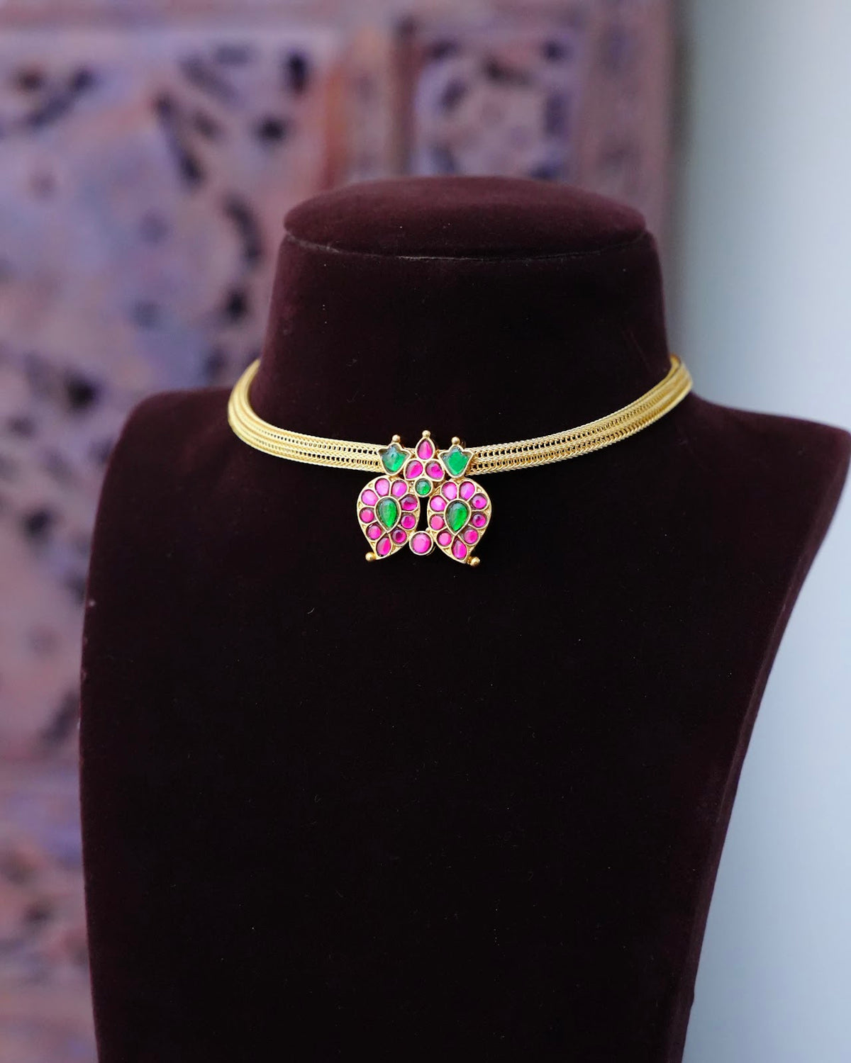 2-in-1 Jadau Kundan Mango Chain Choker | Green & Ruby | Handmade Gold Plated | NC933