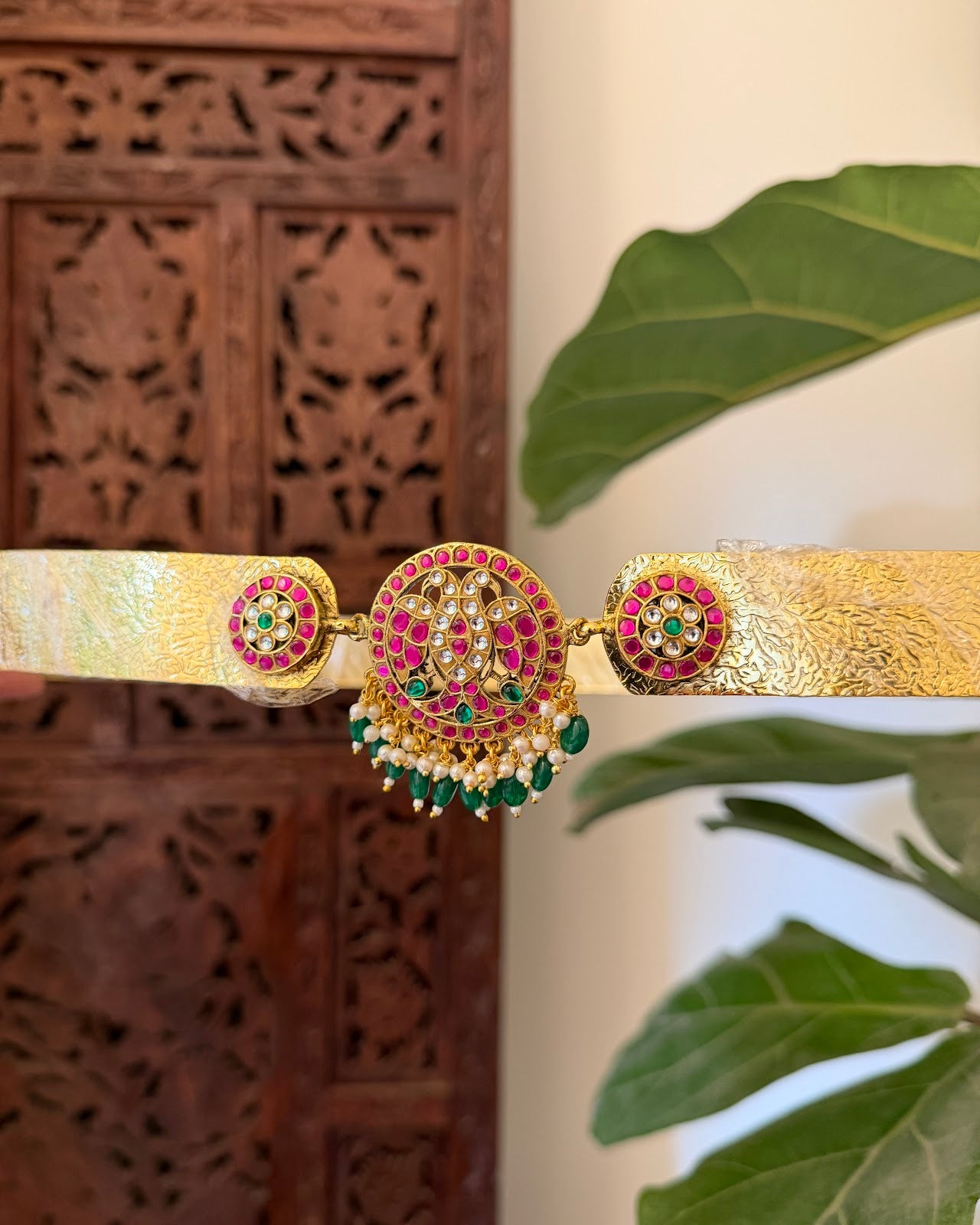 Jadau Kundan Minimal Gandaberunda Hipbelt | Handmade Gold Plated | WB048