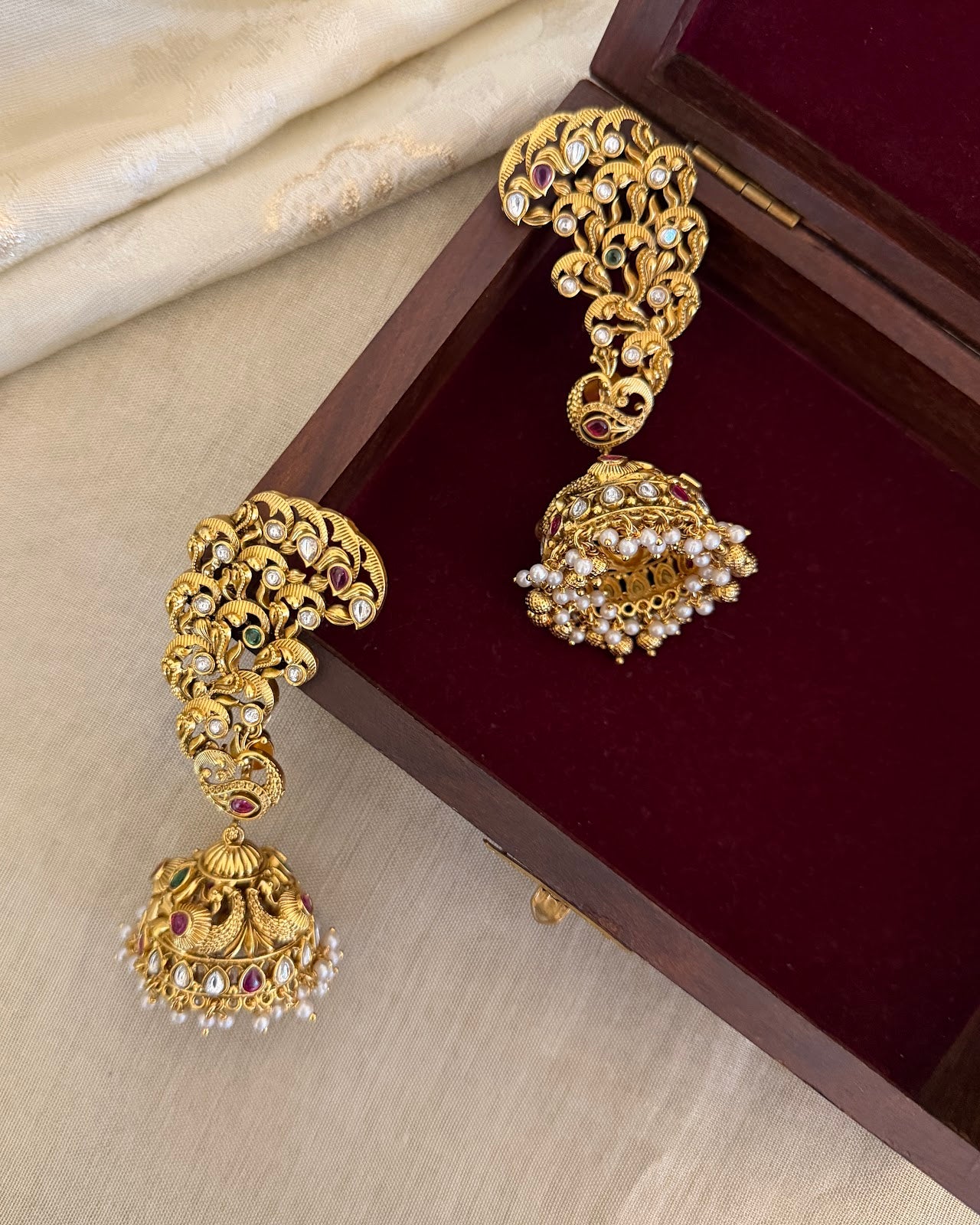 Regal Floral Kundan Ear Cuff Jhumkas ER403
