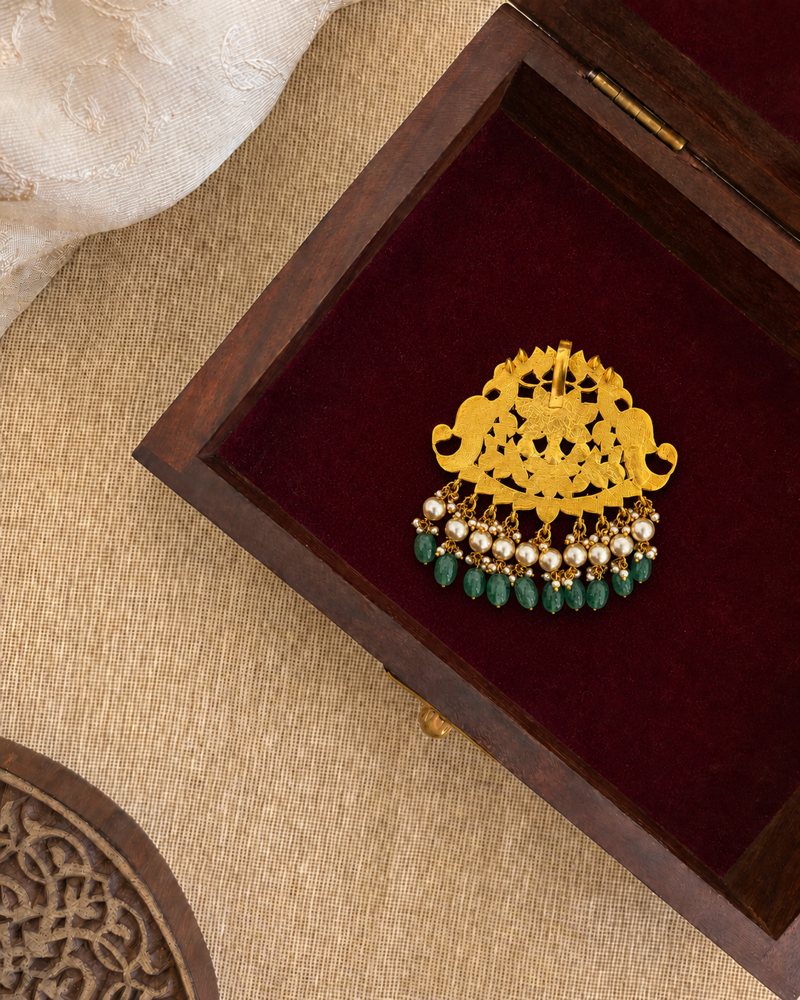 Royal Peacock Jadau Kundan Hair Pendant | Handmade Gold Plated | HA372