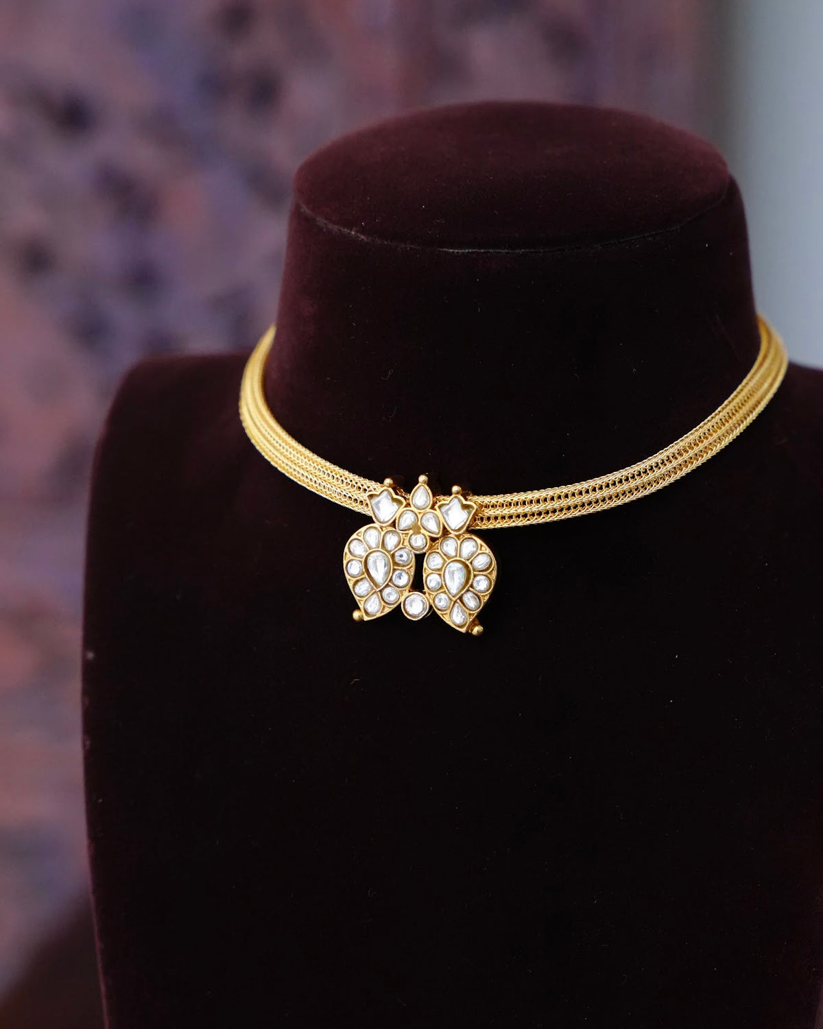 2-in-1 Jadau Kundan Mango Chain Choker | White & Blue | Handmade Gold Plated | NC932