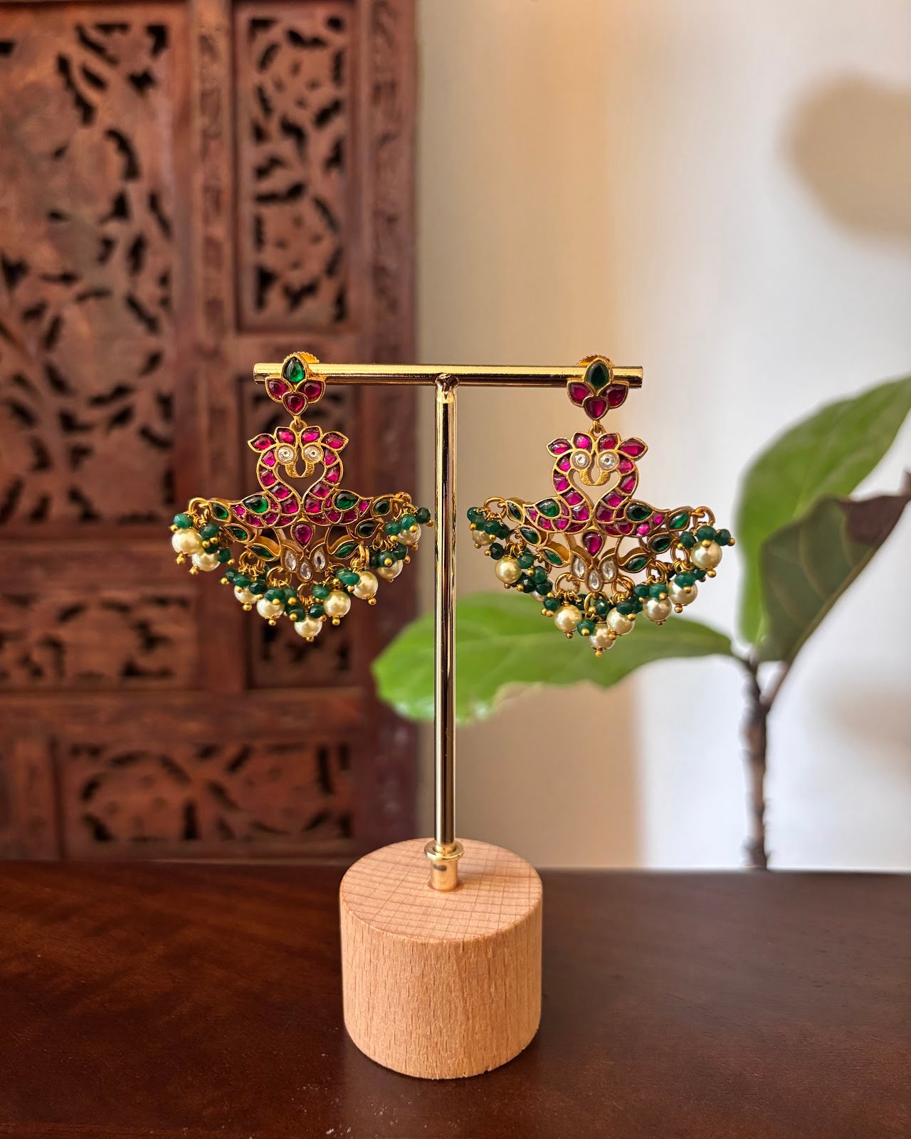 Traditional Multicolour Peacock Jhumkas | Jadau Kundan Gold Plated | ER465