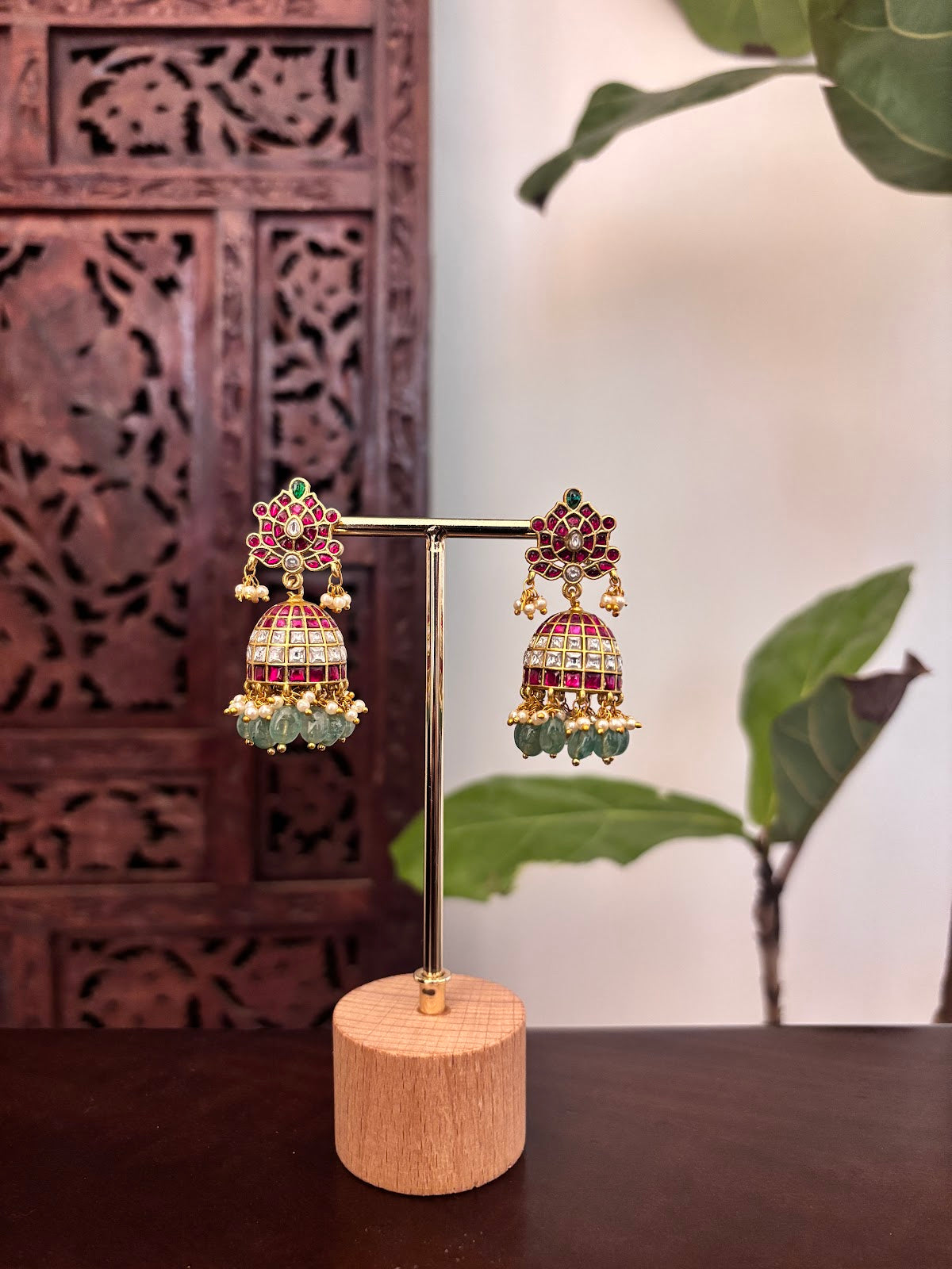 Multicolor Floral Jadau Kundan Jhumkas | Handmade Gold Plated | ER455