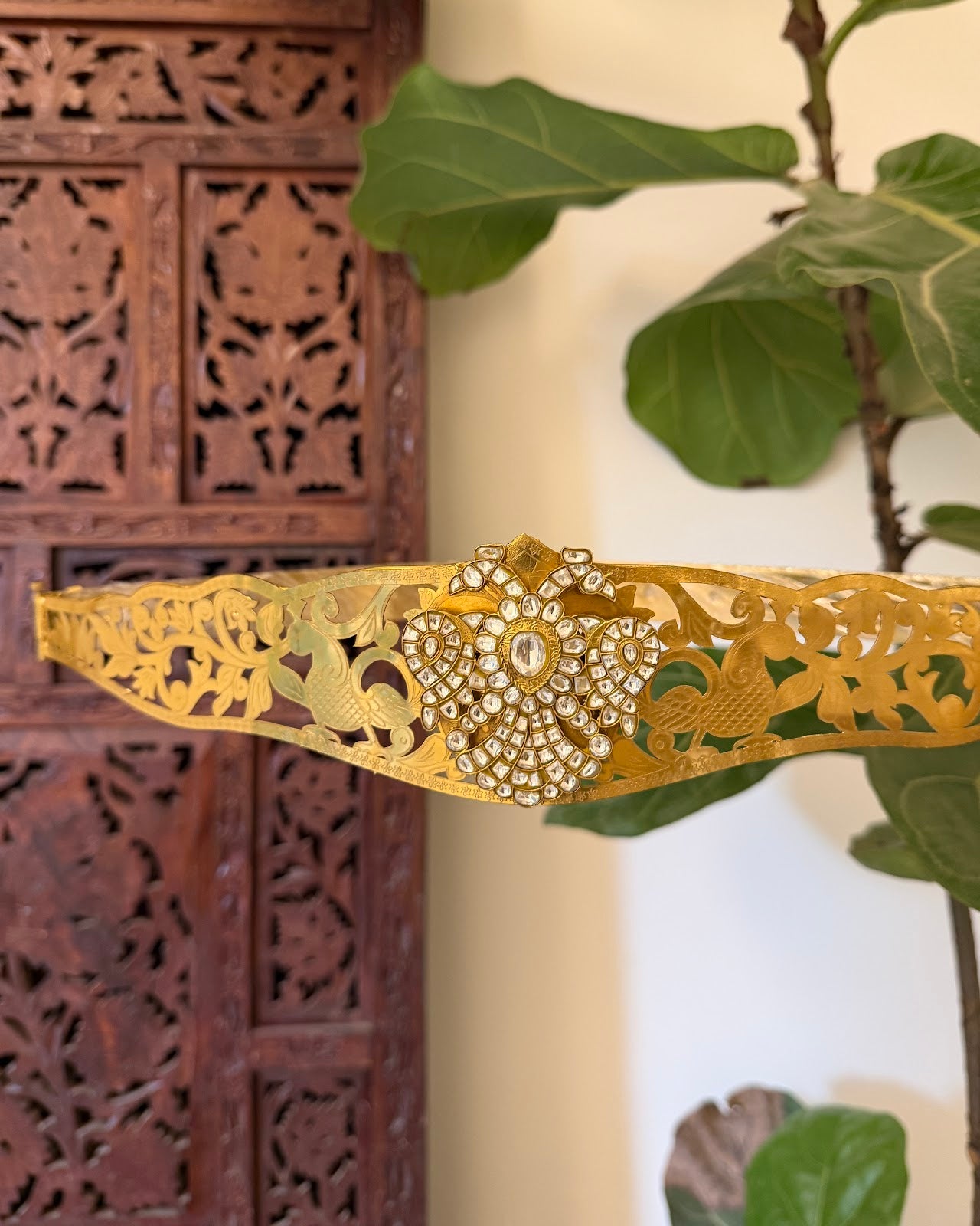 Gandaperunda Antique Hipbelt - White | Handmade Gold Plated | WB044
