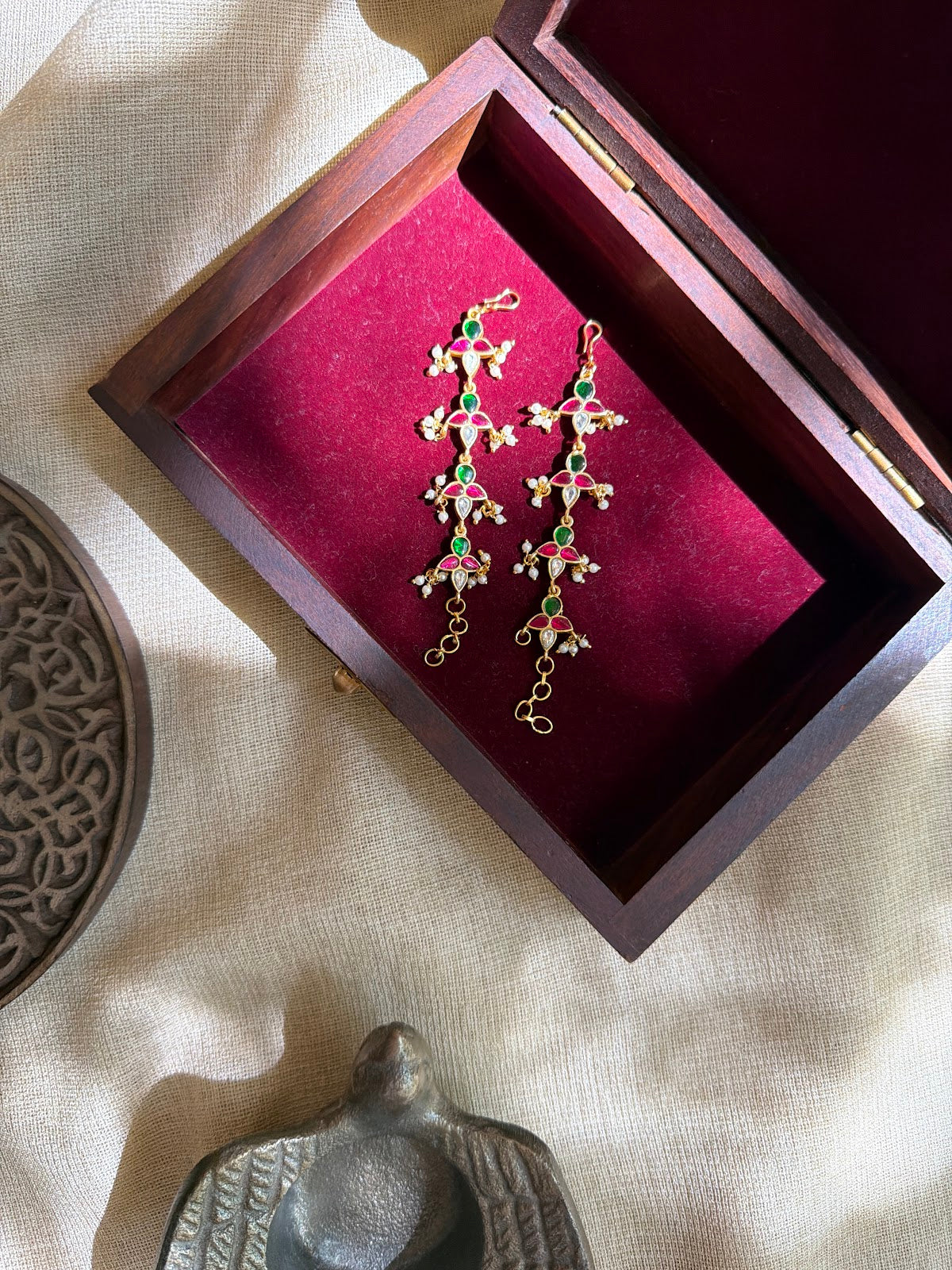 Kundan Multicolour Straight Ear Chain | Handmade Gold Plated | EC238