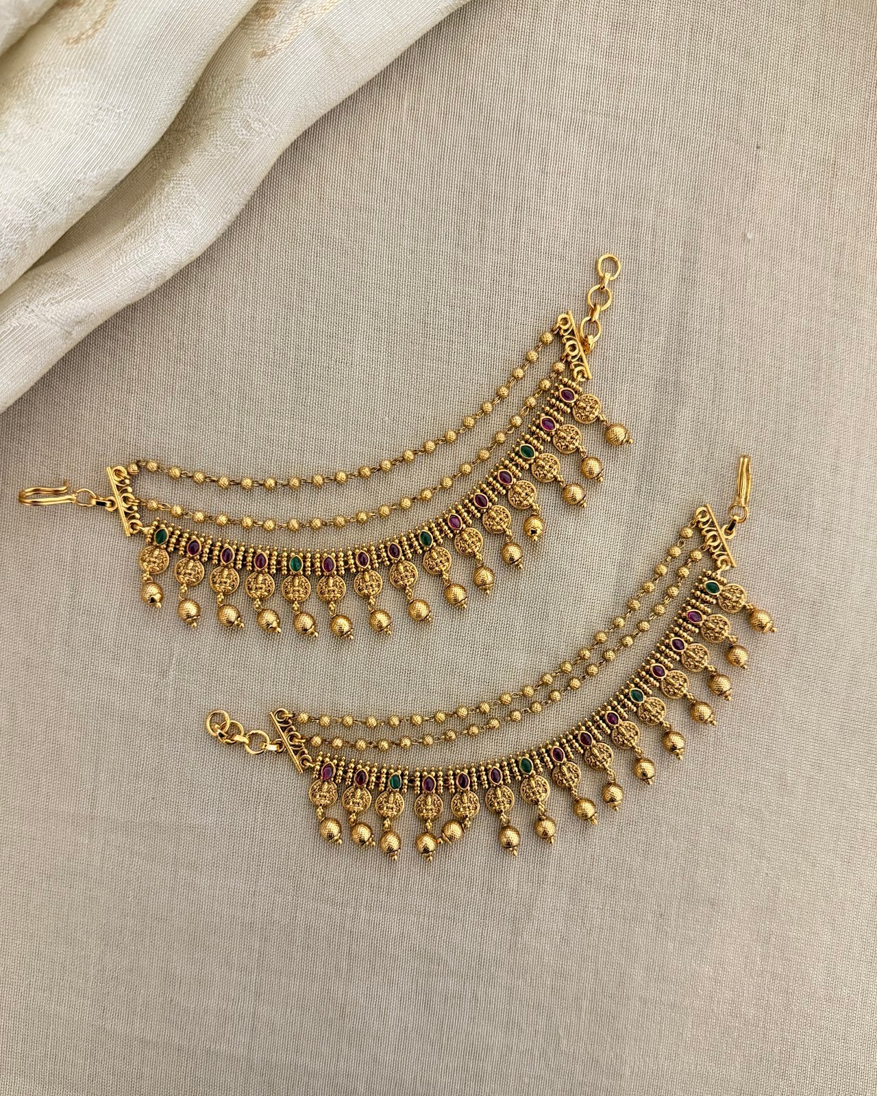 Royal Gold Triple Layer Temple Ear Chain EC203