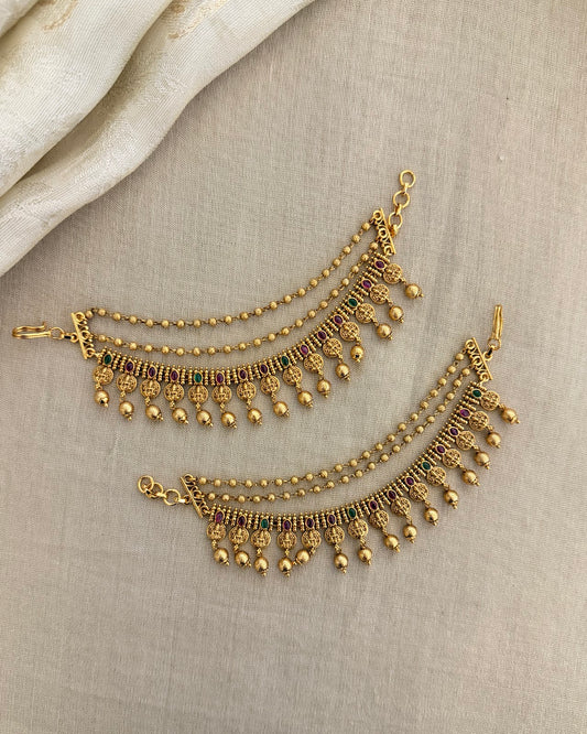 Royal Gold Triple Layer Temple Ear Chain EC203