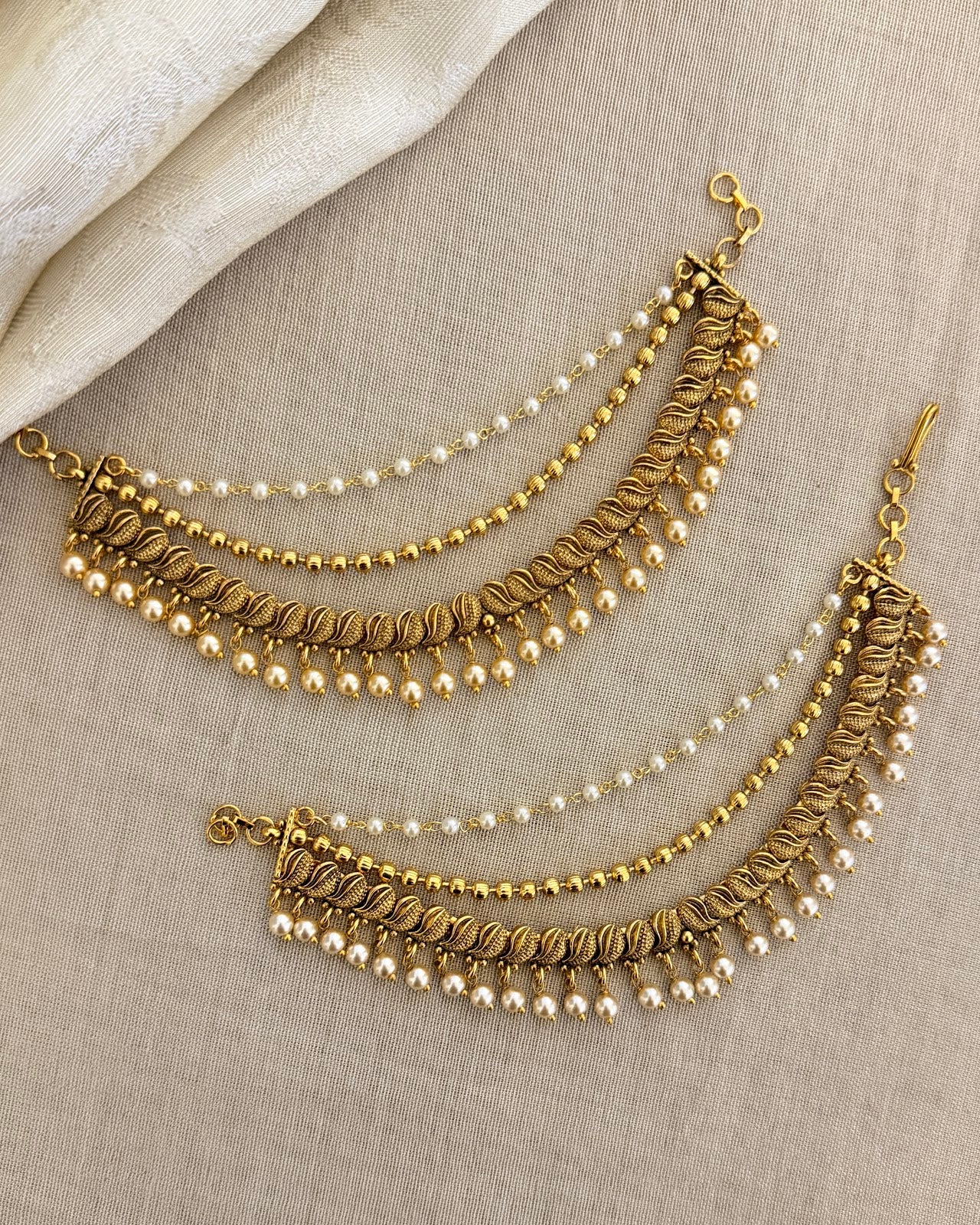Antique Pearl Three Layer Gold Ear Chain EC207