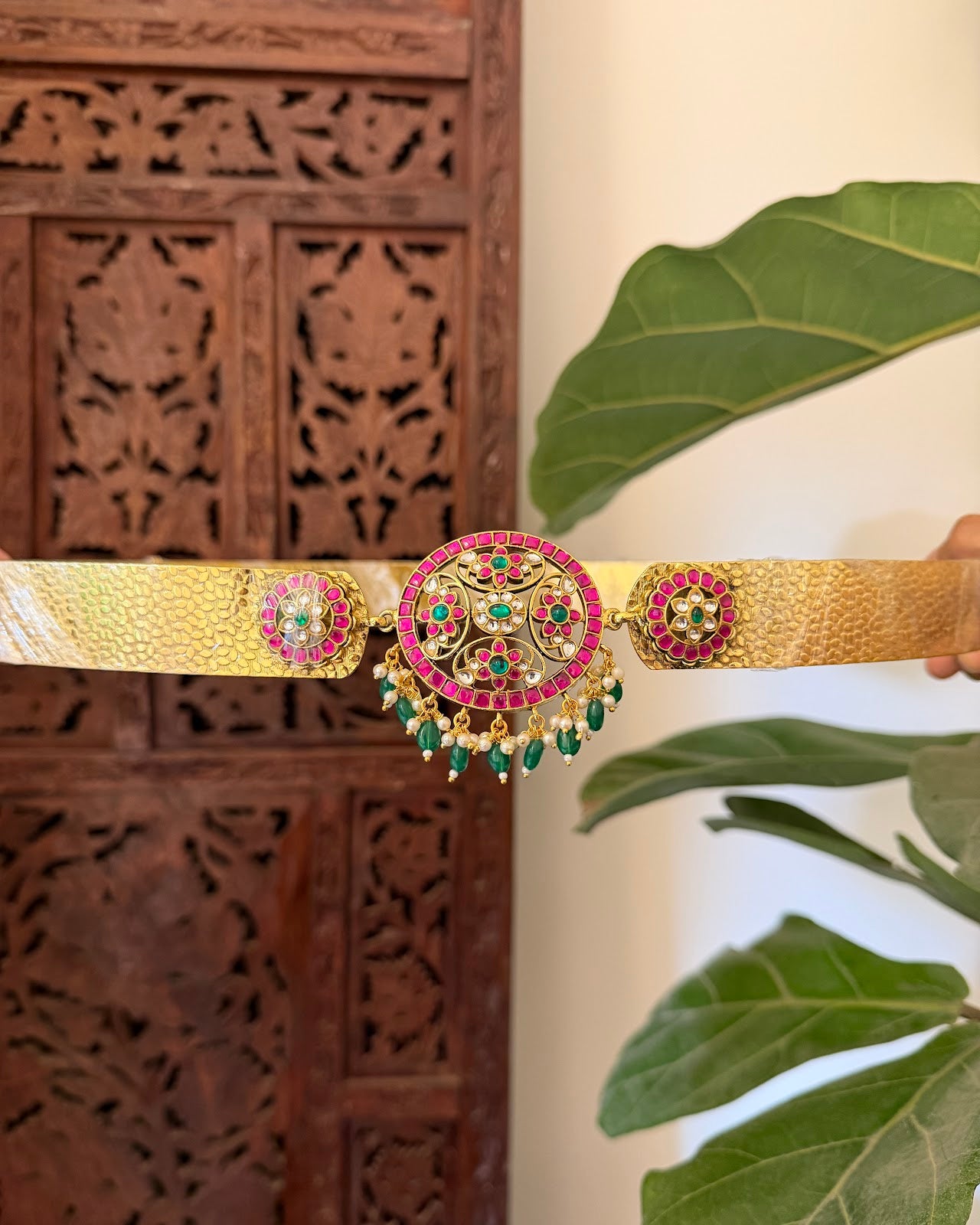 Jadau Kundan Minimal Floral Hipbelt | Handmade Gold Plated | WB046