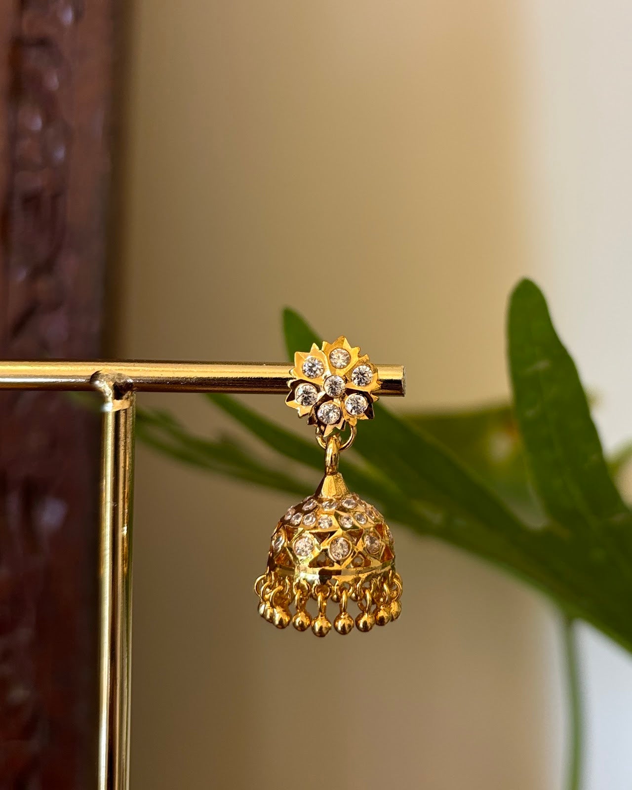 Vintage Impon Small Earrings | Classic Jhumkas | White | Handmade Gold Tone | ER444