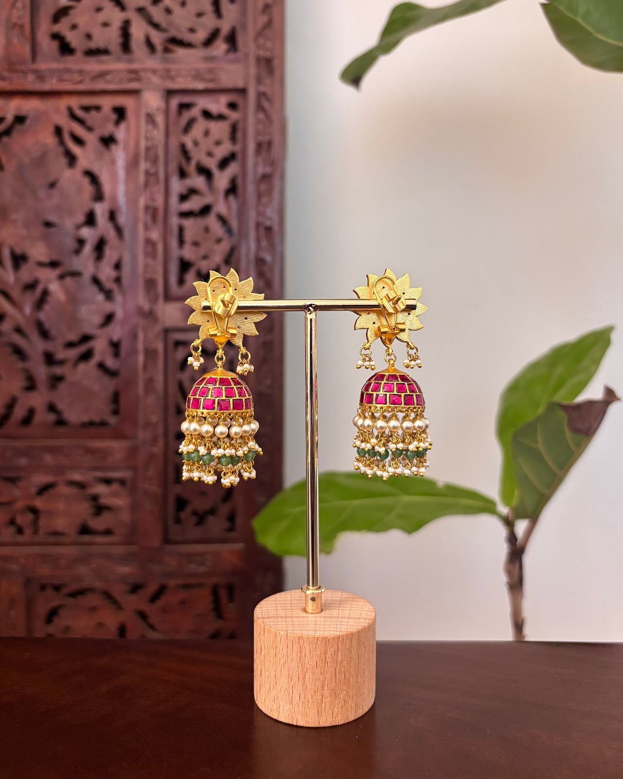 Heritage Floral Jadau Jhumkas | Handmade Gold Plated | ER461