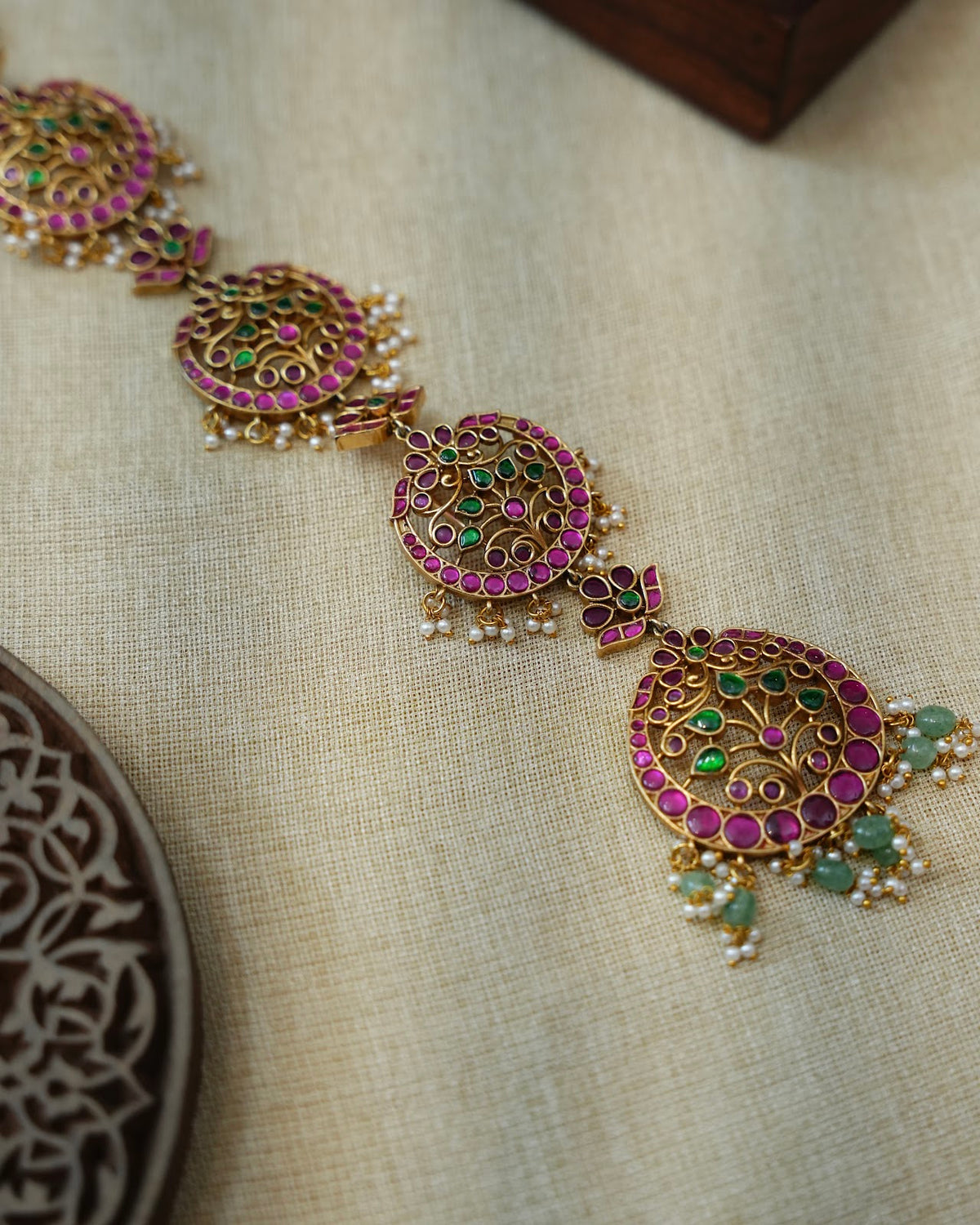 Multicolour Jadau Kundan Traditional Hair Accessory with Pearl Beads | Handmade Gold Plated | HA427