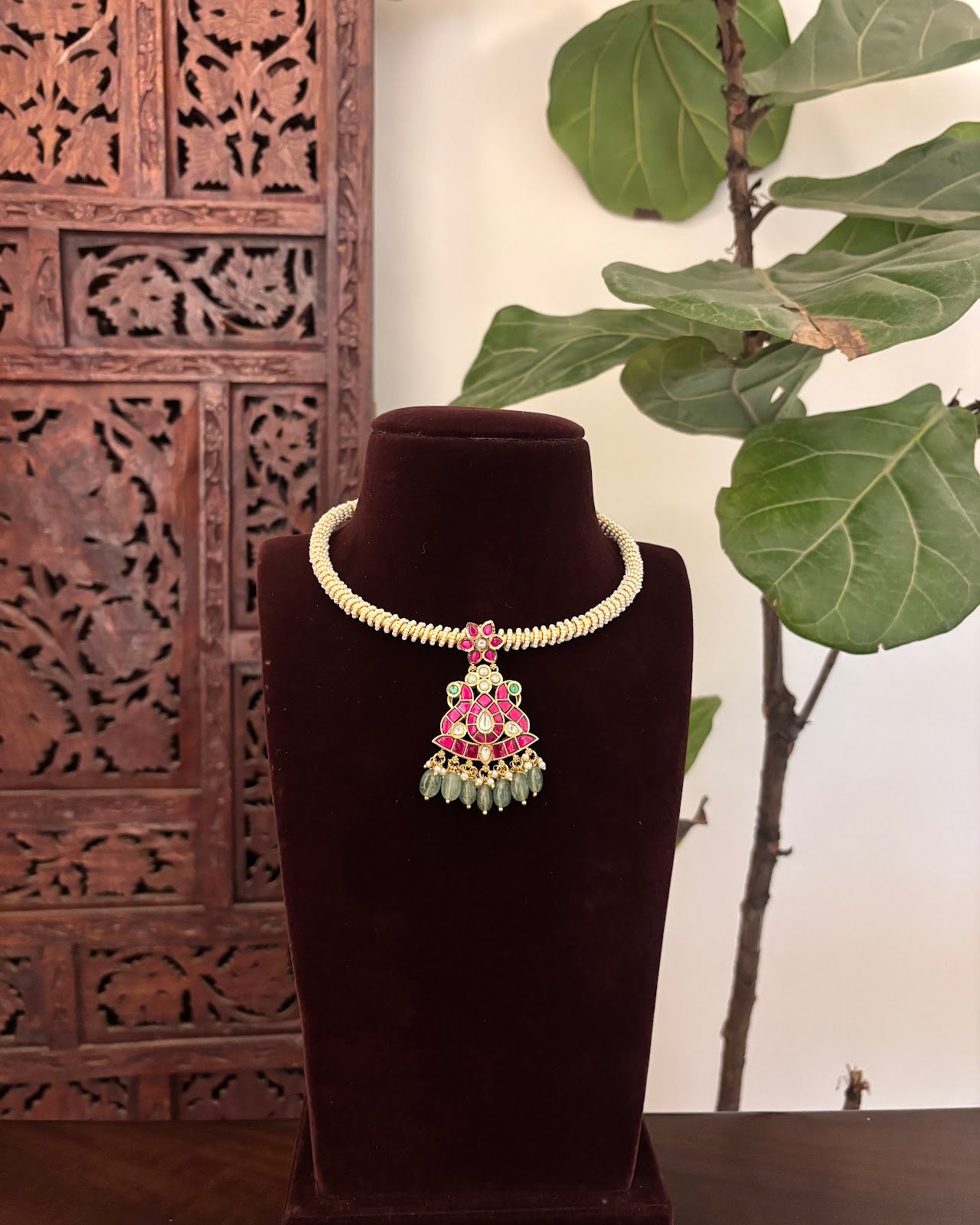 Kanti Pearl Necklace with Peacock Jadau Pendant | Handmade Gold Plated | NC827