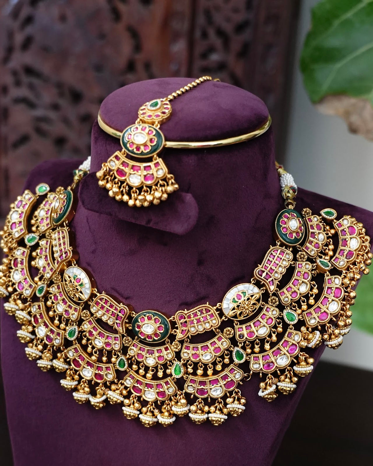 Kundan Nagshi Choker Set with Earrings & Maang Tikka | Handmade Gold Plated | NC951