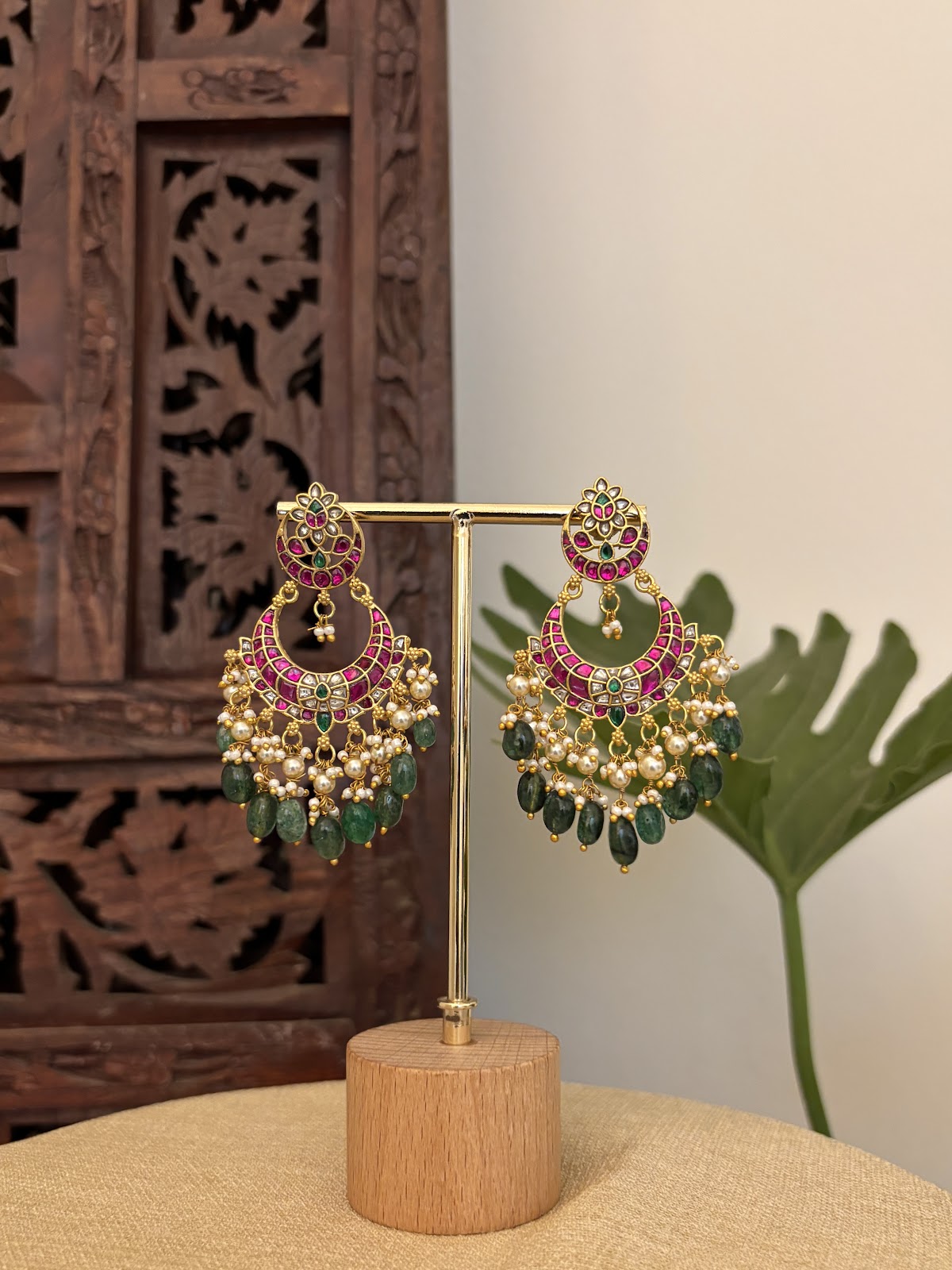 Bridal Jadau Kundan Peacock Chandbali Earrings with Pearls & Strawberry Beads | Handmade Gold Plated | ER427