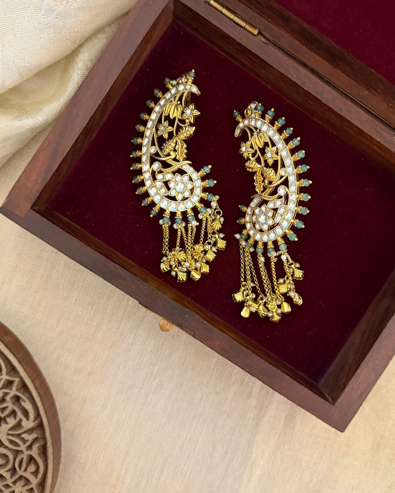 Regal Peacock Ear Cuff Jhumkas Kundan ER404