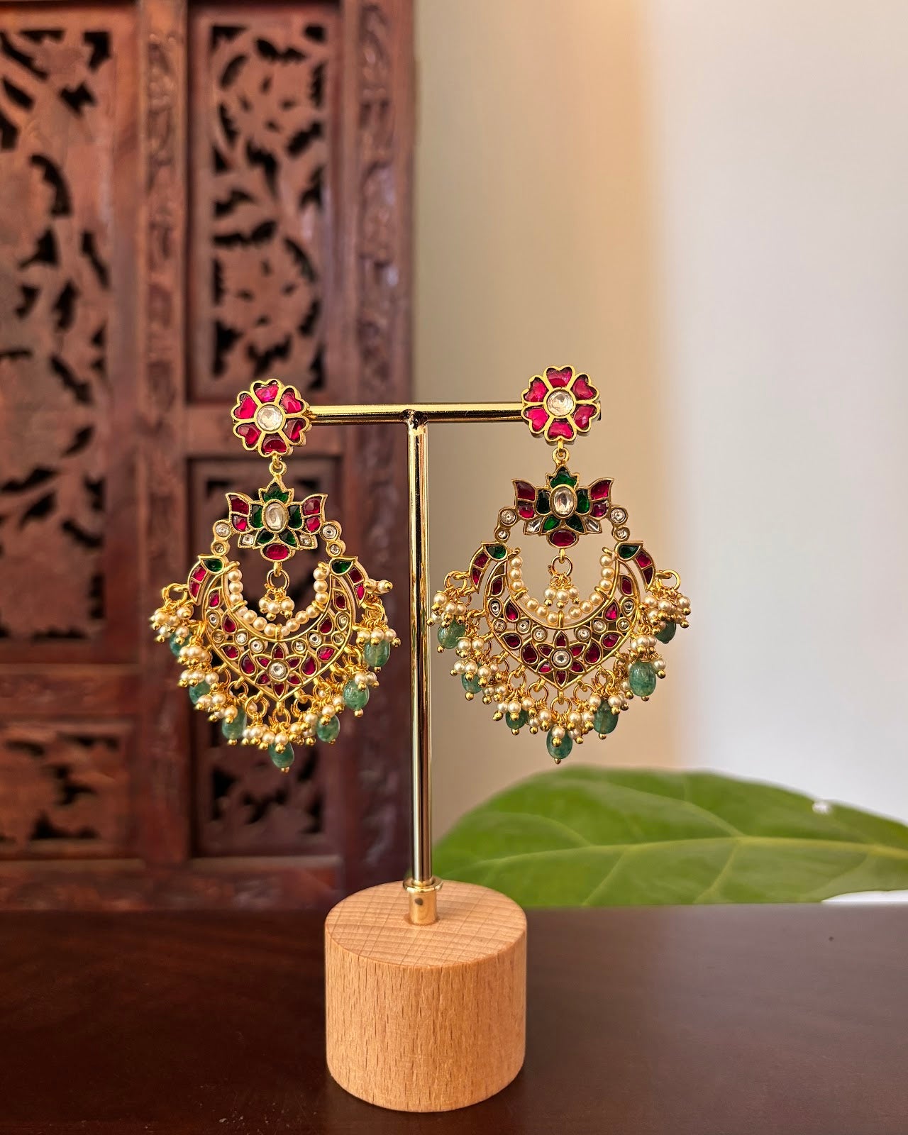 Elegant Jadau Kundan Pear Drop Chandbali Earrings | Handmade Gold Plated | ER484