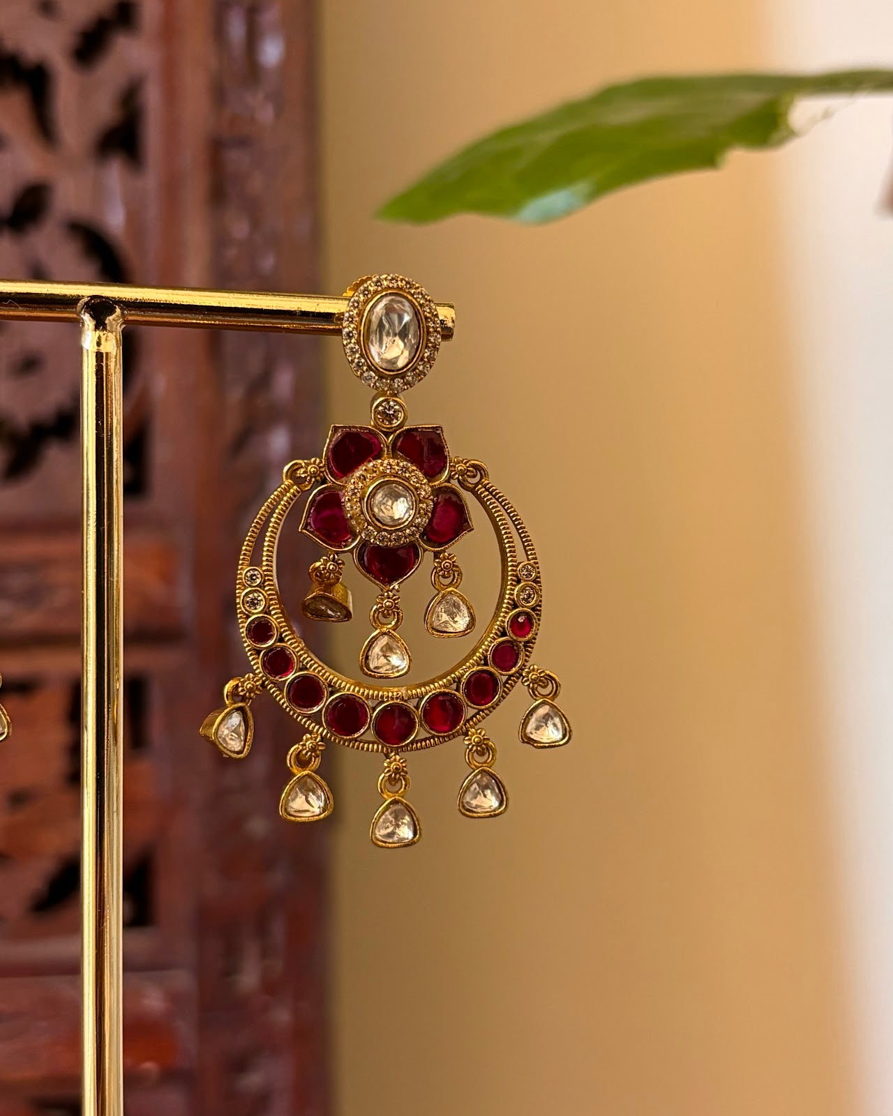 Kundan Chandbali Ruby Earrings | Handmade Gold Plated | ER456