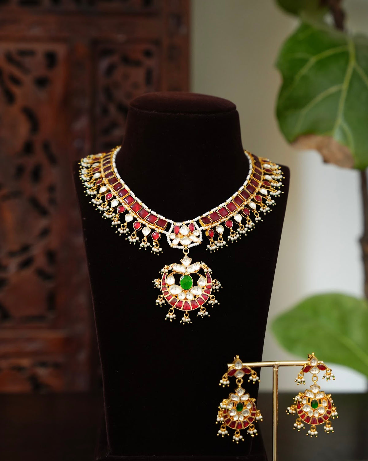 Traditional Pachi Kundan Beaded Necklace Set with Matching Earrings & Pearl Beads | Handmade Gold Plated | NC946