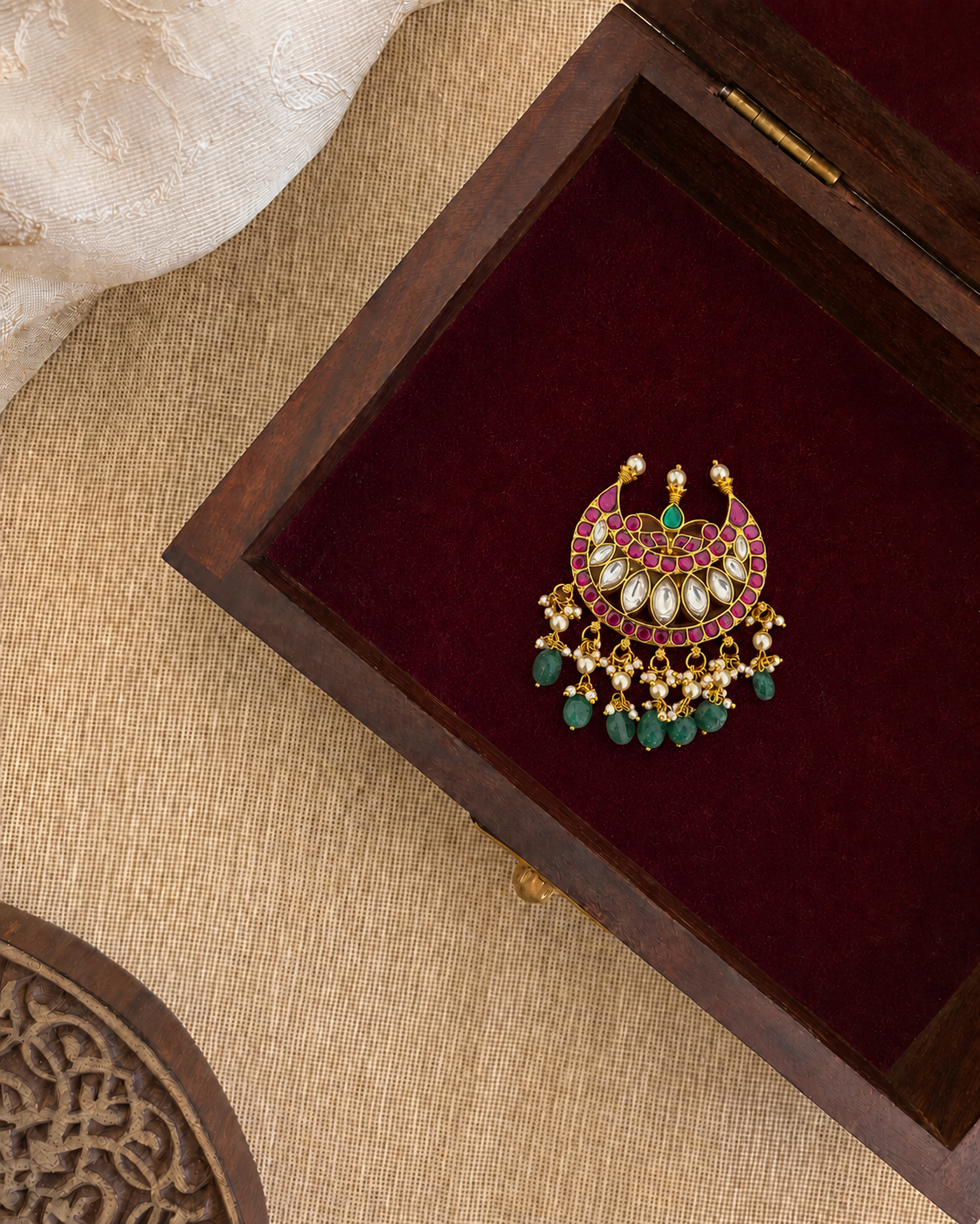 Chand Jadau Kundan Hair Pendant | Handmade Gold Plated | HA371