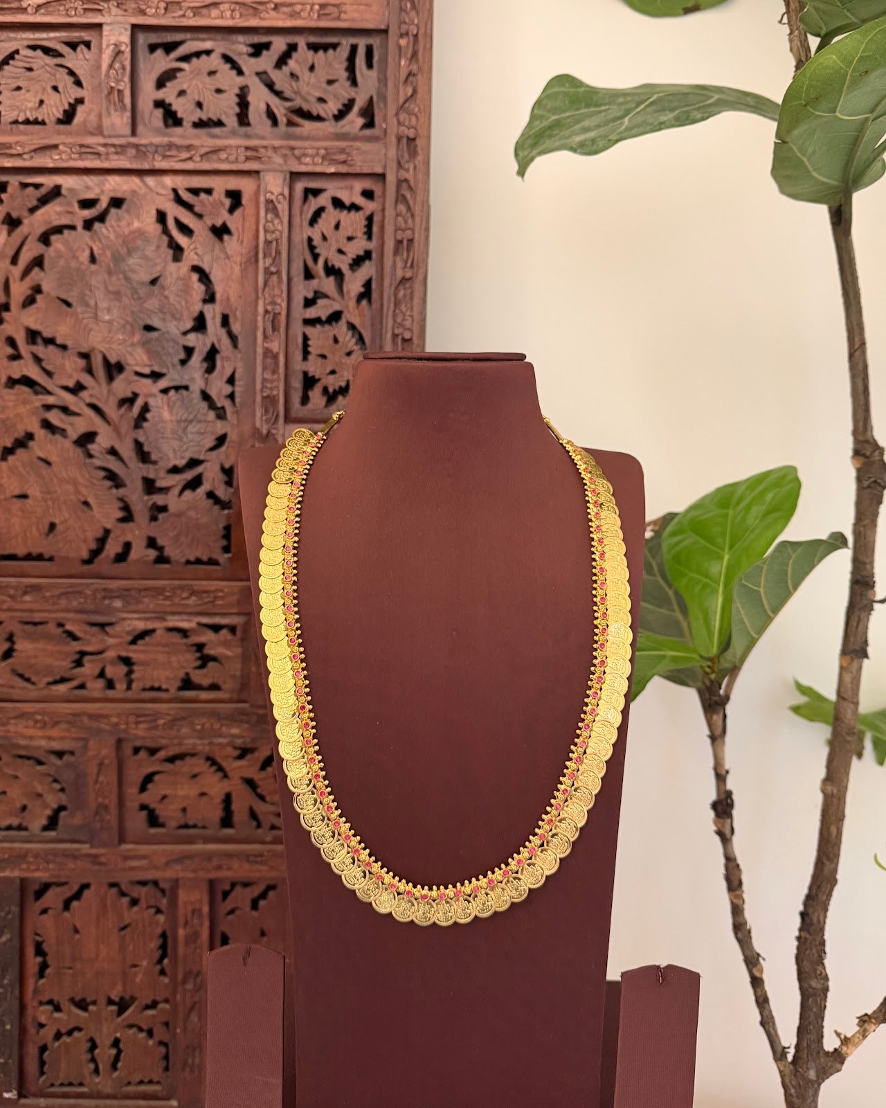 Kaasu Haram with Premium Ruby Stones | Handmade Gold Plated | NC728