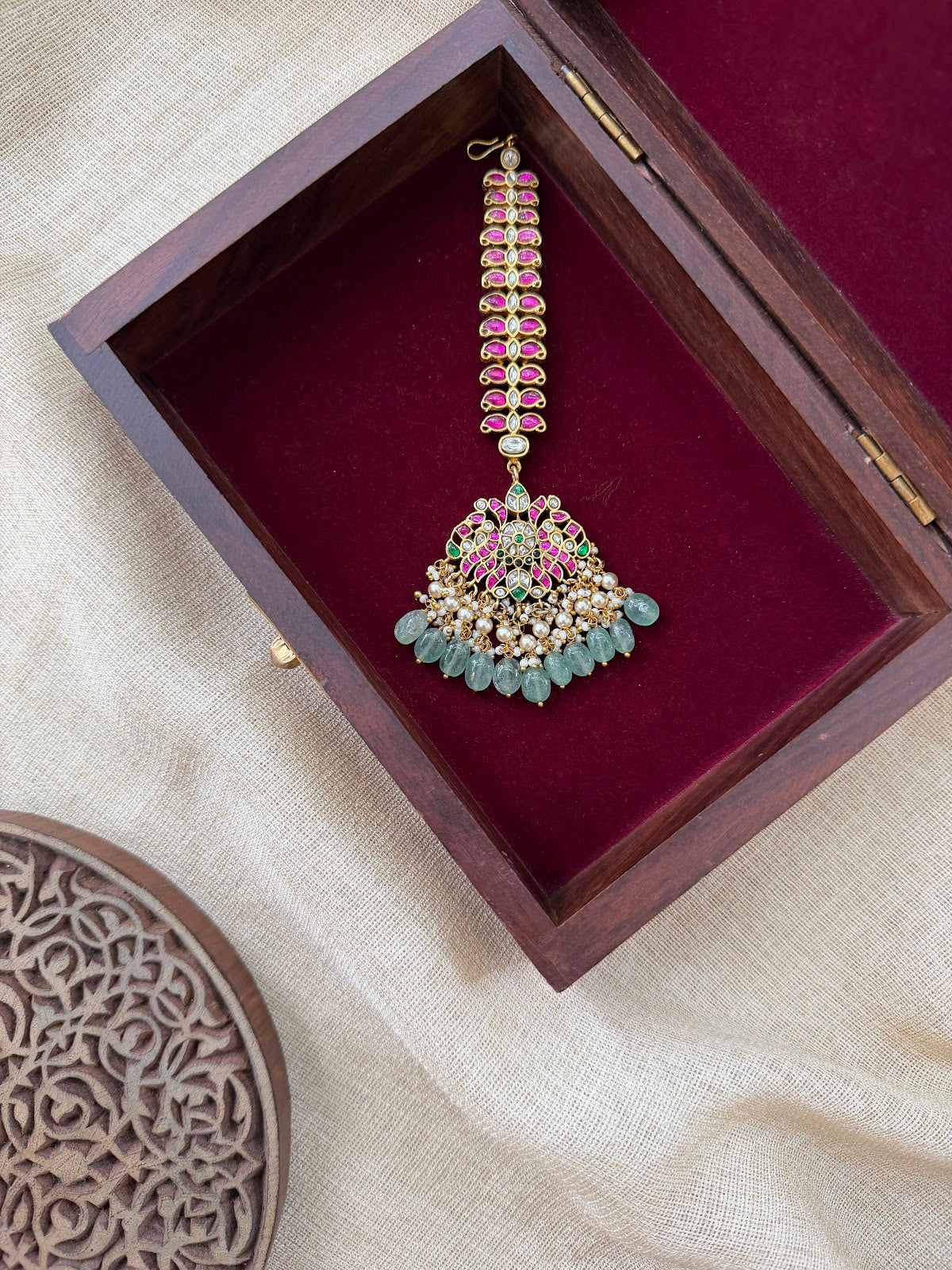 Traditional Floral Jadau Kundan Maang Tikka | Handmade Gold Plated | MT389