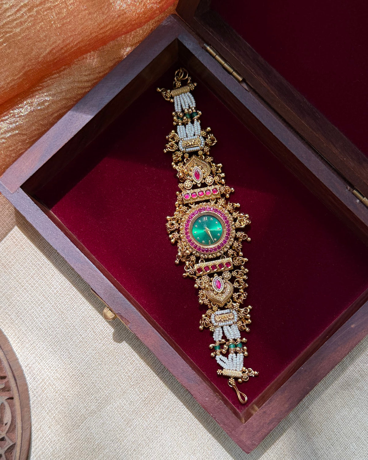 Royal Heritage Jadau Kundan Watch | Handmade Gold Plated | WA008