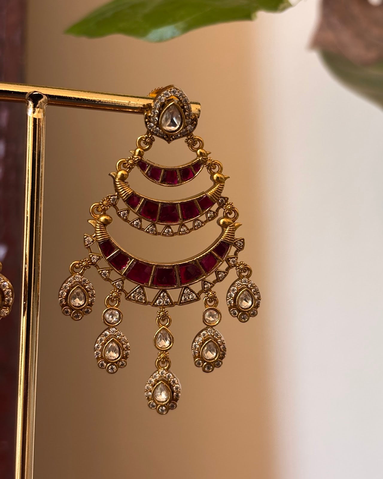 Jadau Kundan Chandbali Ruby Earrings | Handmade Gold Plated | ER459