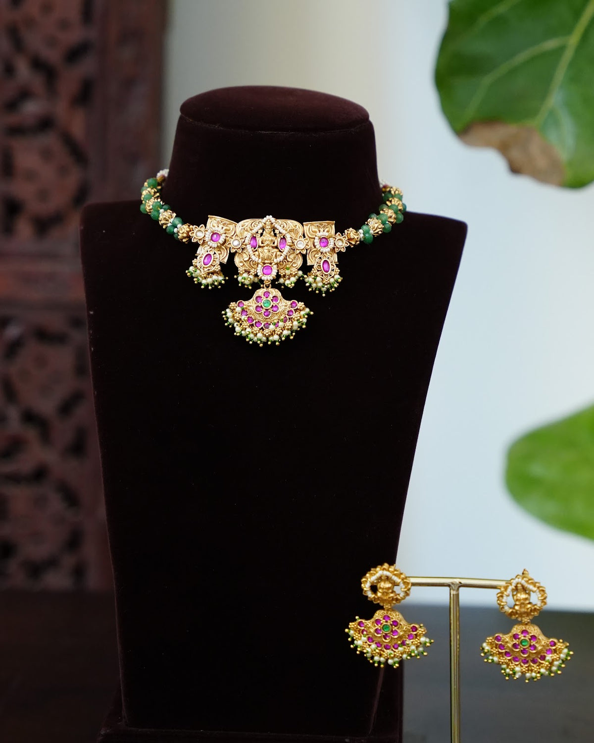 Lakshmi Floral Kundan Gold Finish Necklace Set | Handmade Gold Plated | NC896