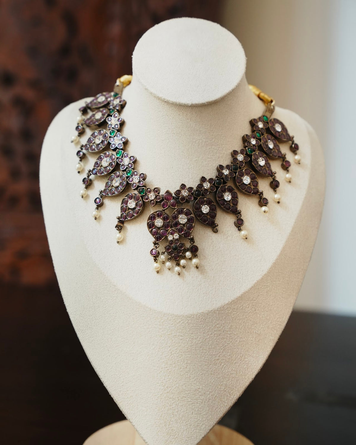 Vintage Black Oxidised Necklace with Kemp Stones & Pearl Beads | Handmade | NC918