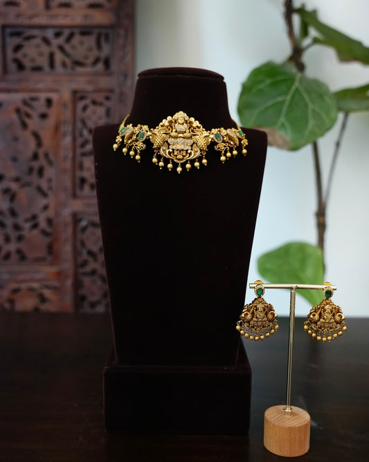 Royal Lakshmi Choker Set with Earrings | Heritage-Inspired Handmade | NC886