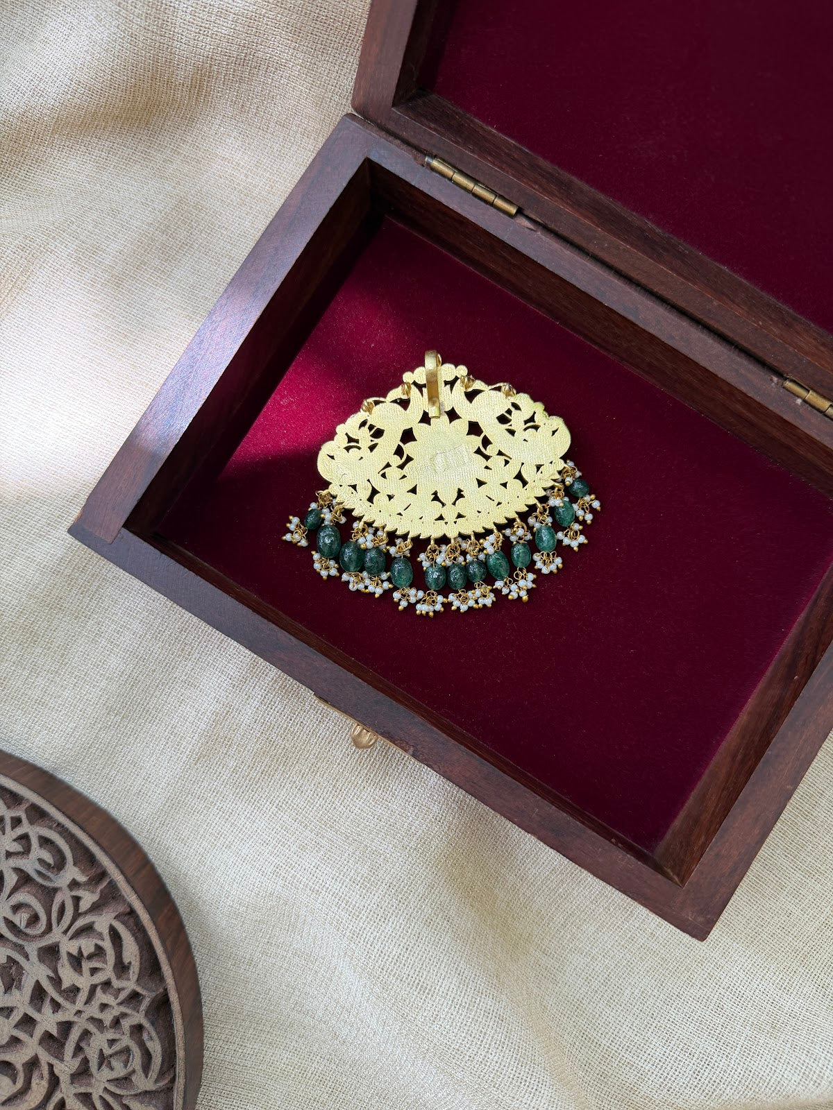 Royal Multicolour Peacock Kundan Pendant | Jadau Floral Design with Pearl Drop | Handmade Gold Plated | HA397