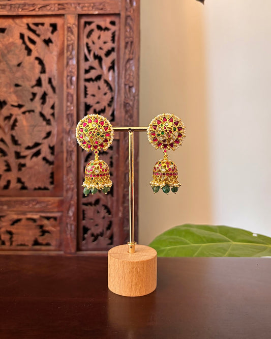 Elegant Multicolour Jhumkas | Handmade Ethnic Gold-Plated Earrings | ER489