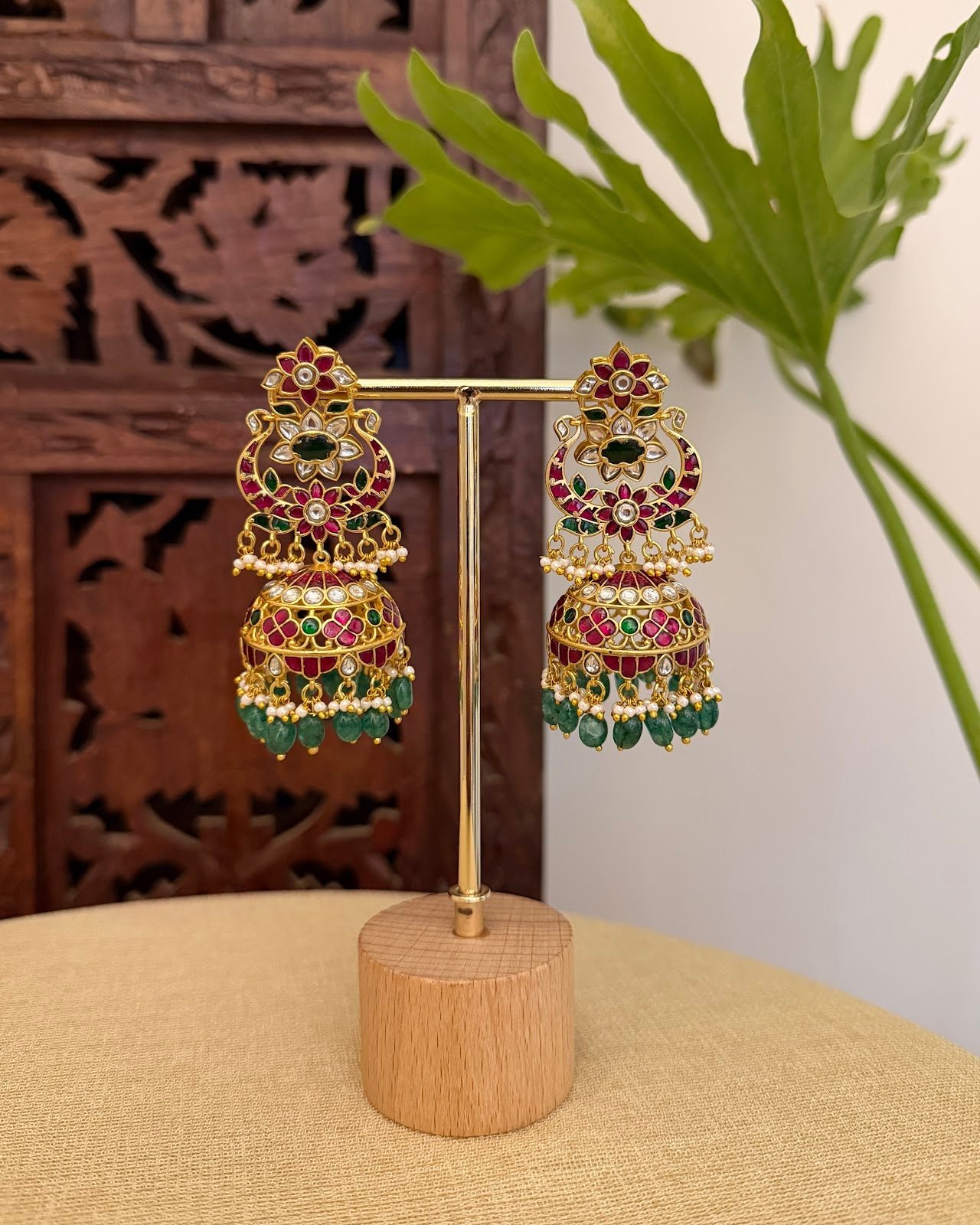 Multicolor Floral Jadau Kundan Jhumkas | ER419