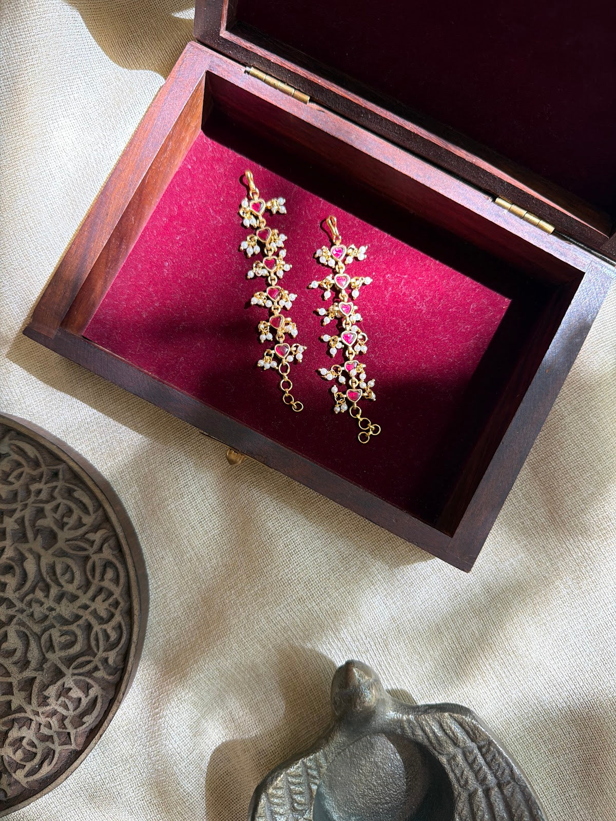 Floral Kundan Ear Chain | Handmade Gold Plated | EC239