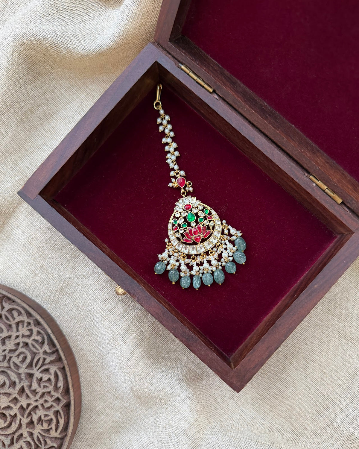 Royal Lotus Jadau Kundan Maang Tikka | Handmade Gold Plated | MT377
