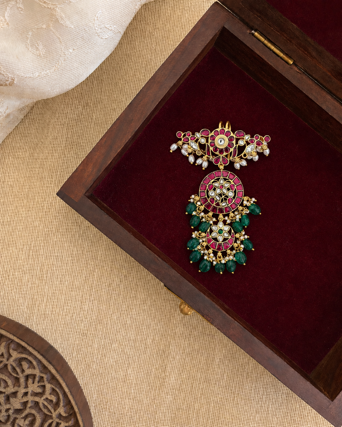 Jadau Kundan Hair Pendant | Handmade Gold Plated | HA380