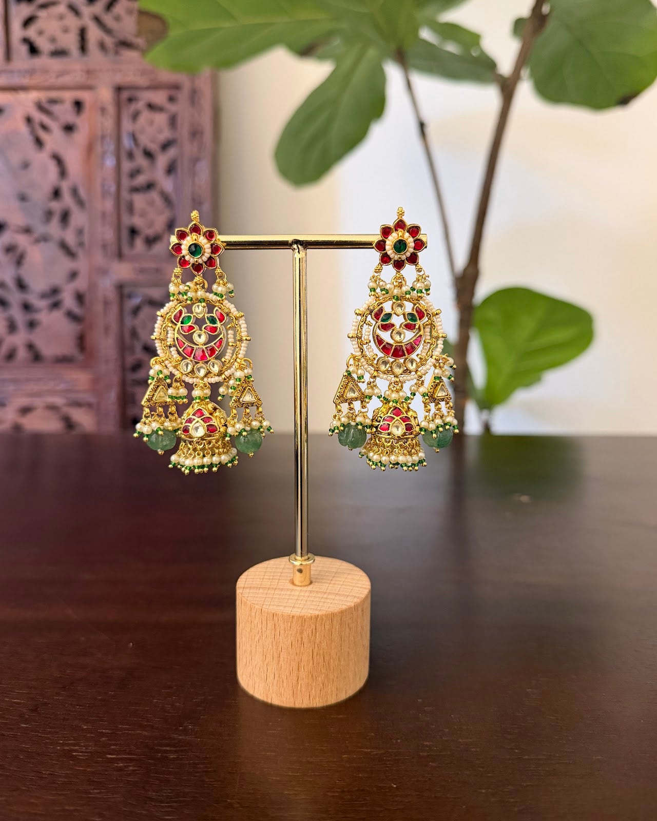 Kundan Statement Chandbali Earrings | Handmade Gold Plated | ER478