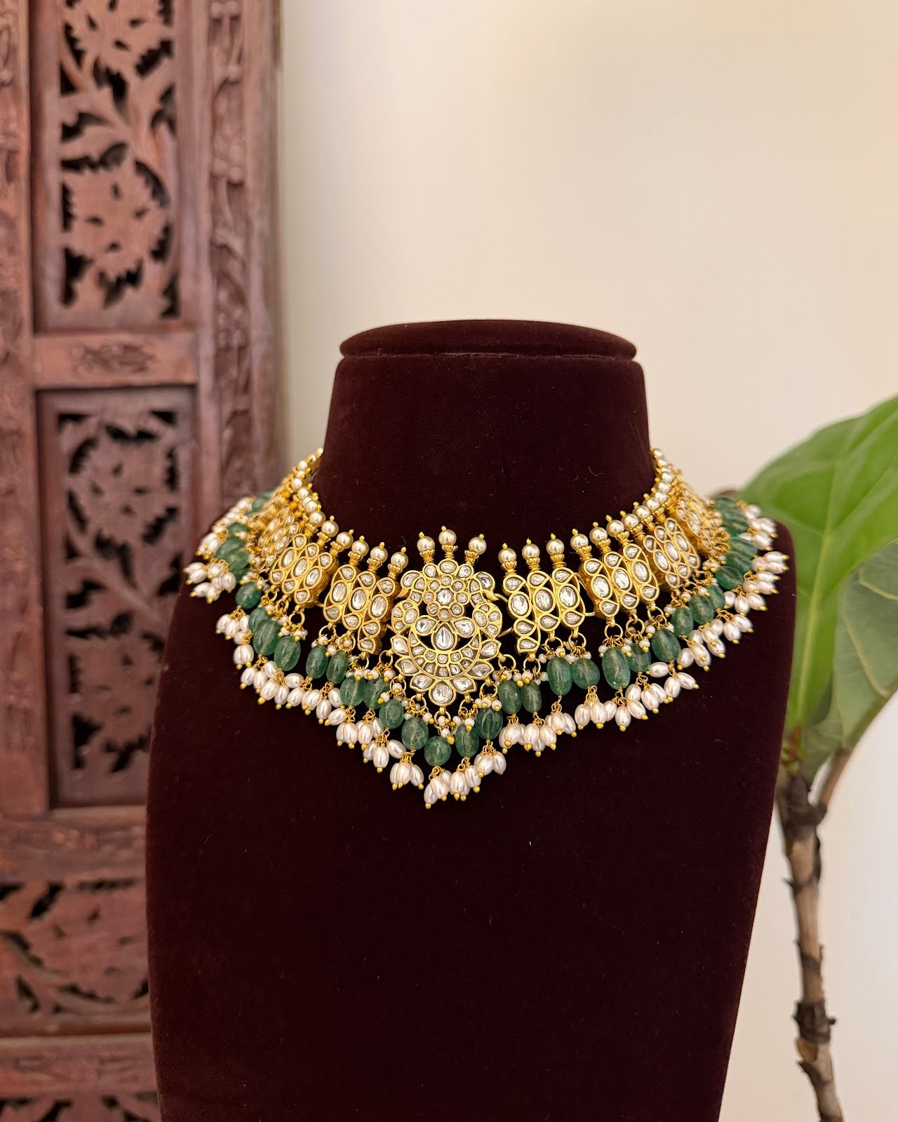 Jadau Kundan Statement Choker Necklace | White | Handmade Gold Plated | NC784