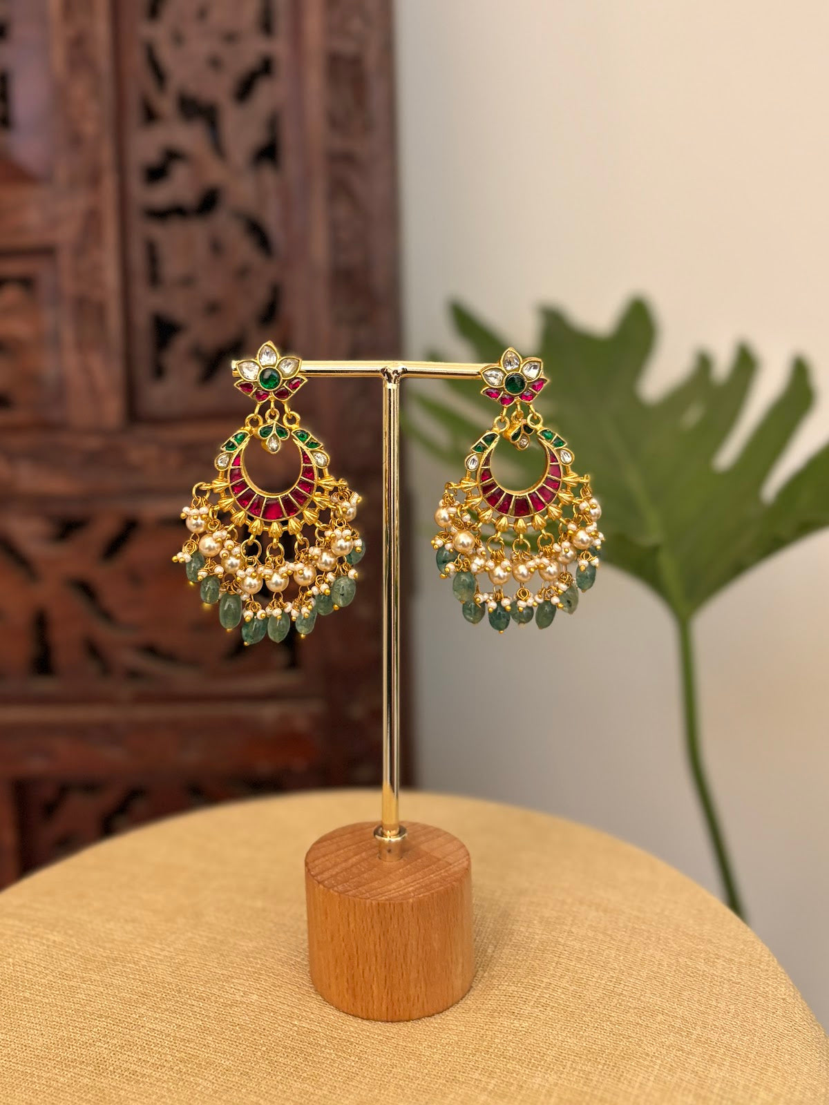Blooming Floral Jadau Jhumkas with Pearl Bead Drops | Handmade Gold Plated | ER428