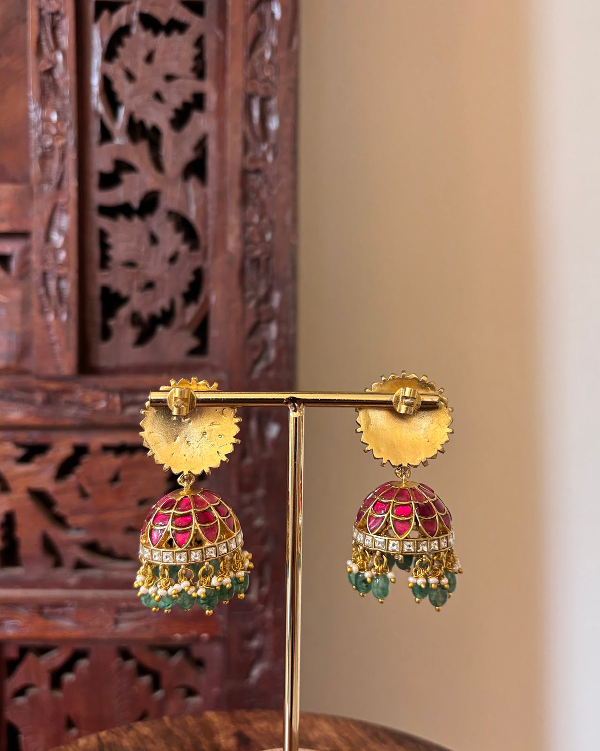 Multicolor Floral Jadau Kundan Jhumkas ER510