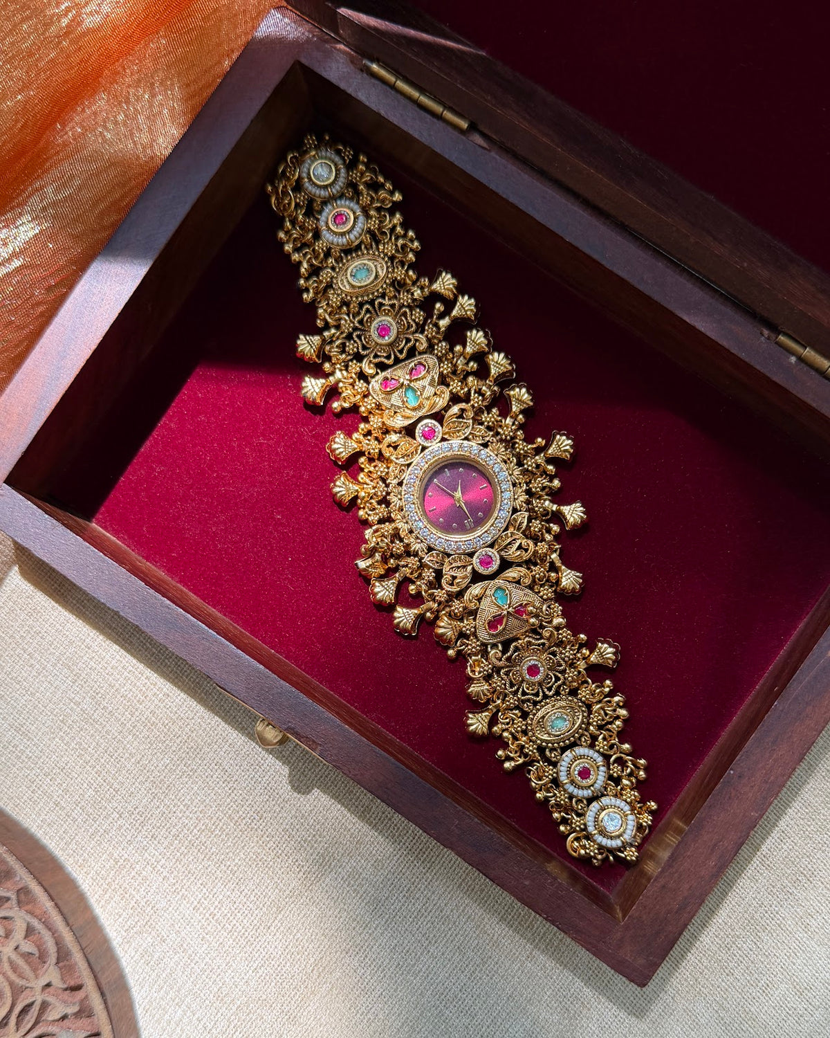 Heritage Jadau Kundan Designer Watch | Handmade Gold Plated | WA006