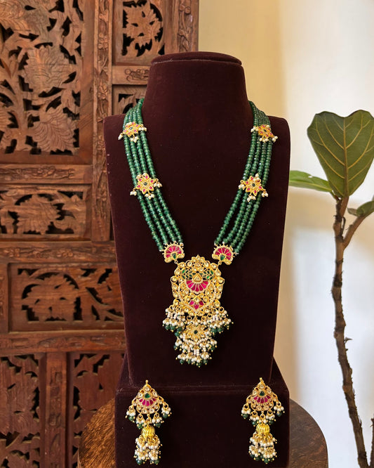 Royal Green Kundan Necklace Set | Handmade Gold Plated | NC746