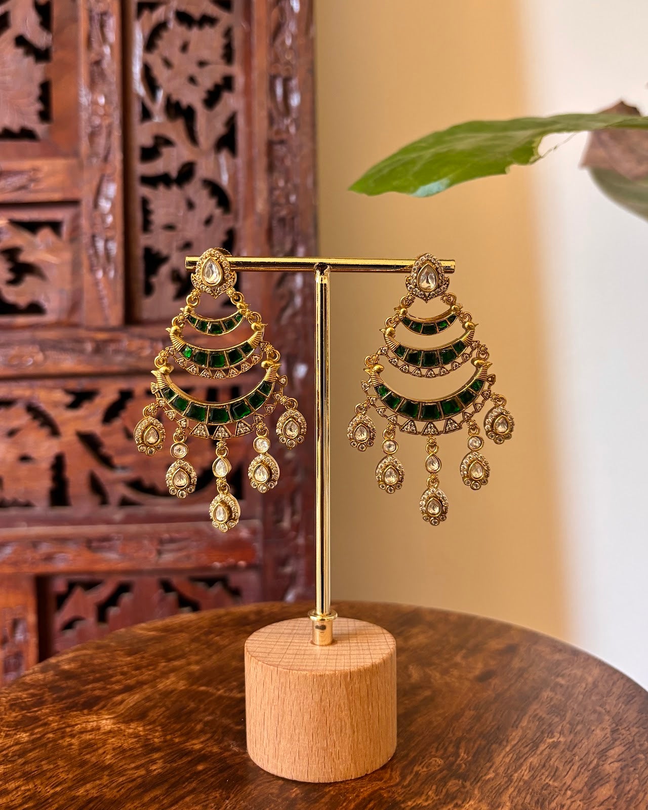 Jadau Kundan Chandbali Green Earrings | Handmade Gold Plated | ER458