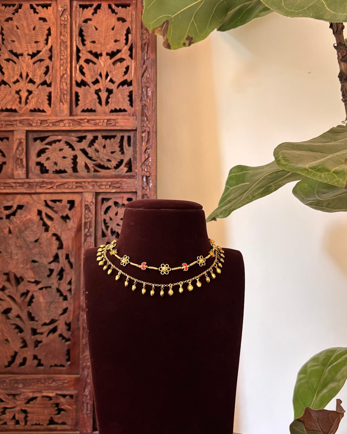 2-Layer Multi-Color Floral Kundan Choker with Earrings | Handmade Gold Plated | NC873