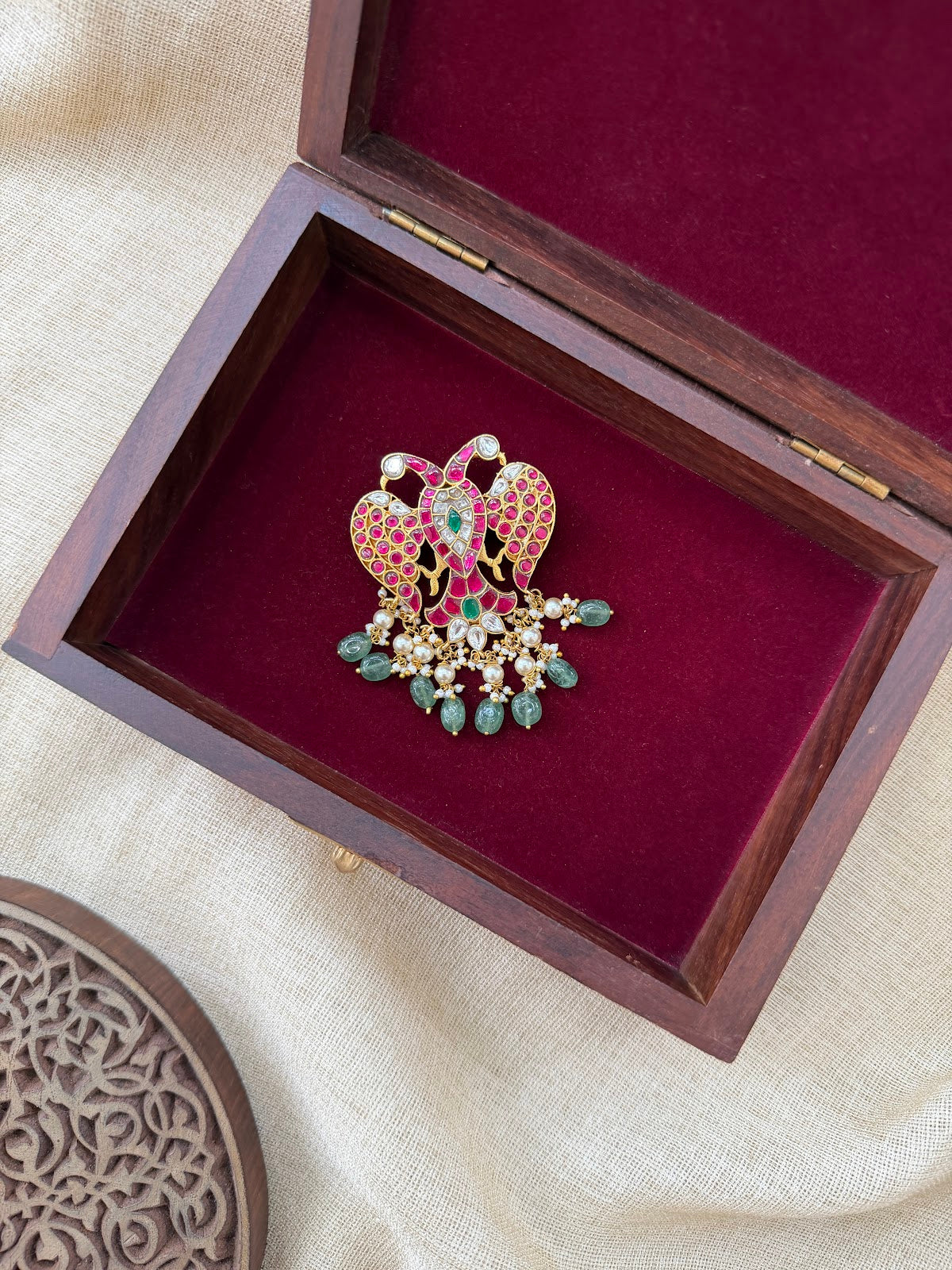 Traditional Gandaberunda Jadau Kundan Hair Pendant | Handmade Gold Plated | HA401