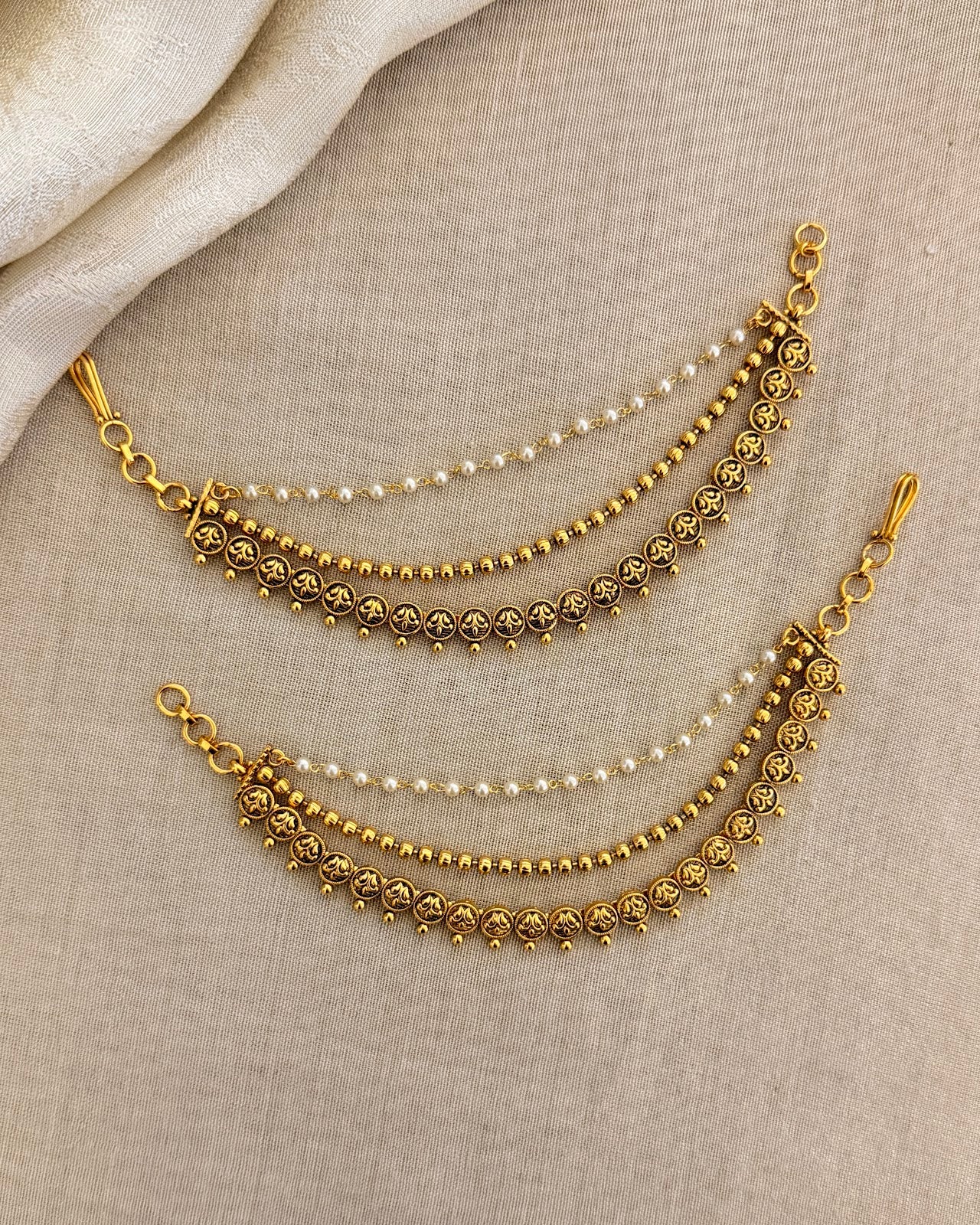 Traditional Antique Gold 3-Layer Ear Chain EC199