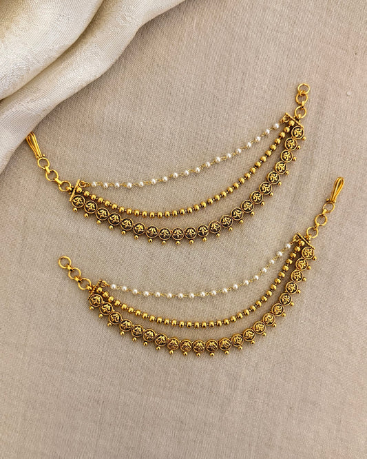 Traditional Antique Gold 3-Layer Ear Chain EC199