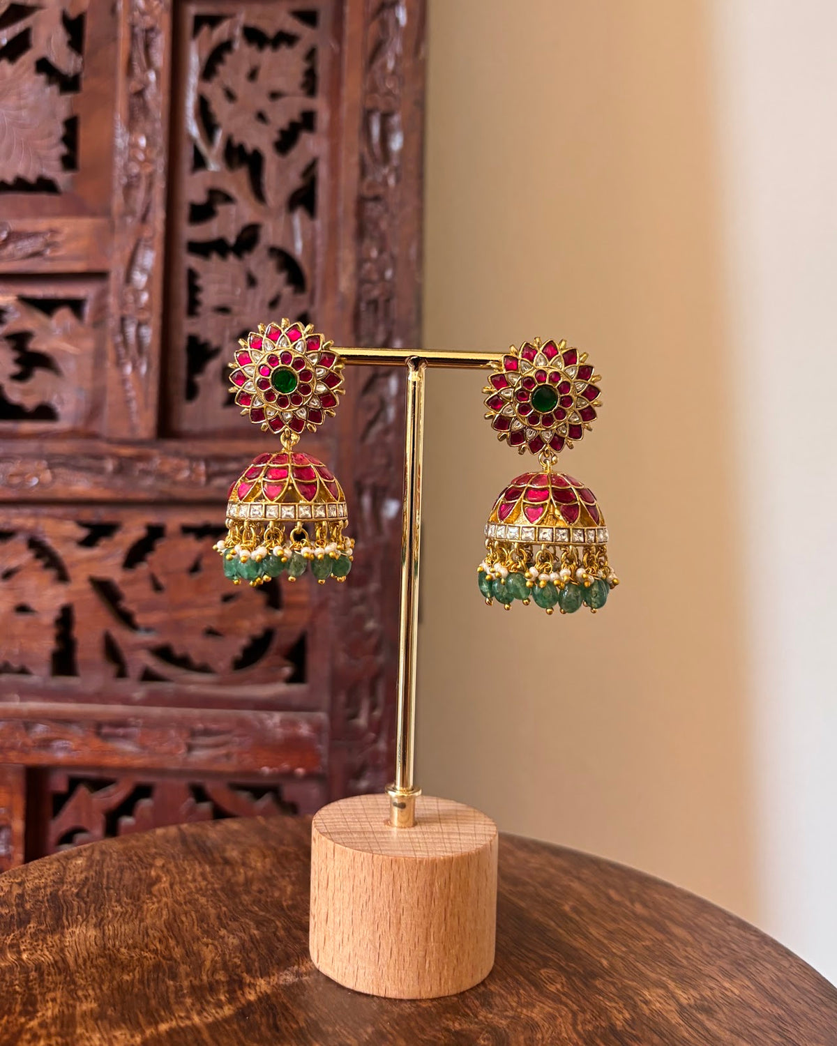 Multicolor Floral Jadau Kundan Jhumkas ER510